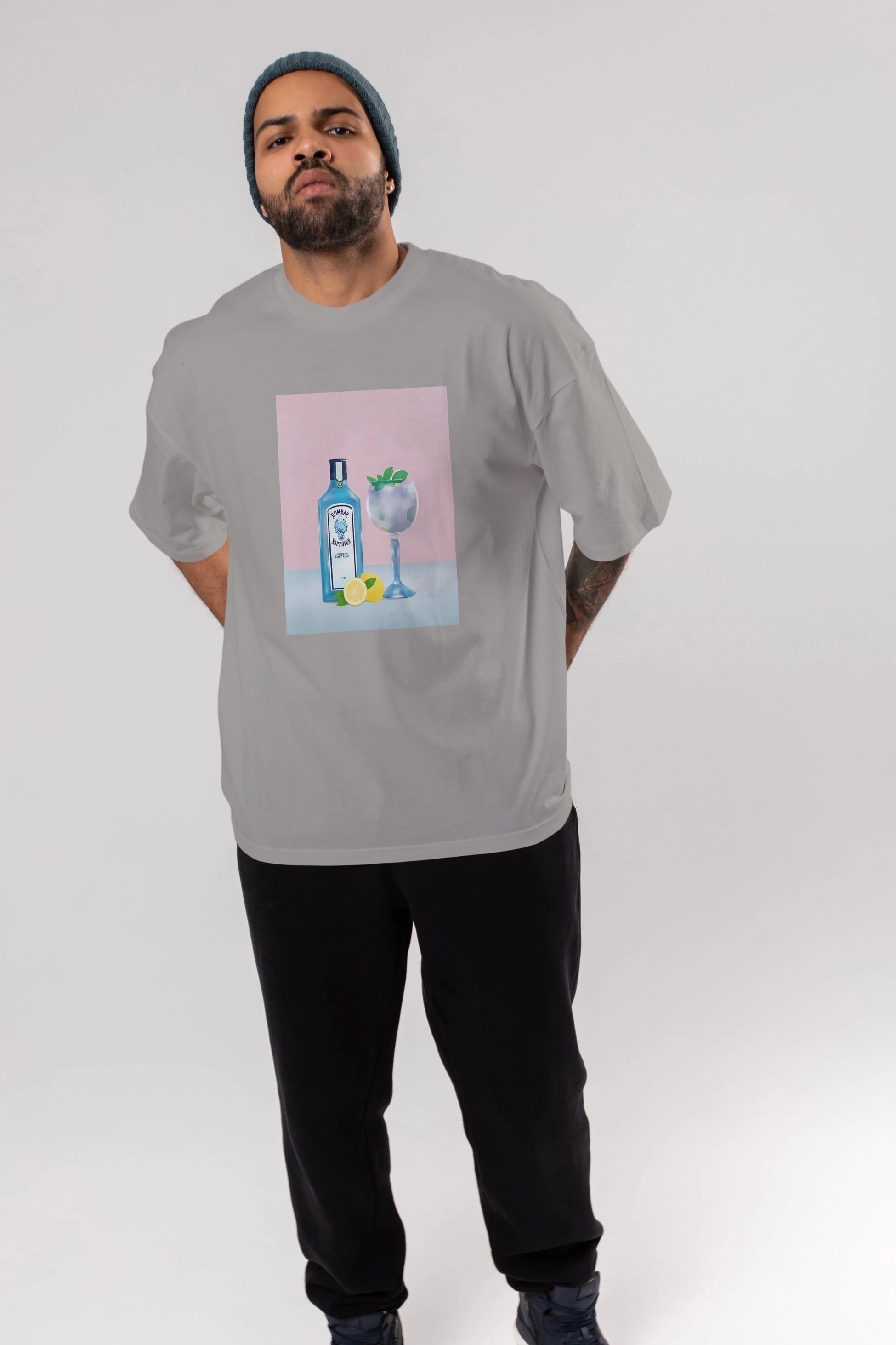 Bombay Sapphire Dry Gin Ön Baskılı Oversize t-shirt Erkek Kadın Unisex %100 Pamuk Bisiklet Yaka tişort