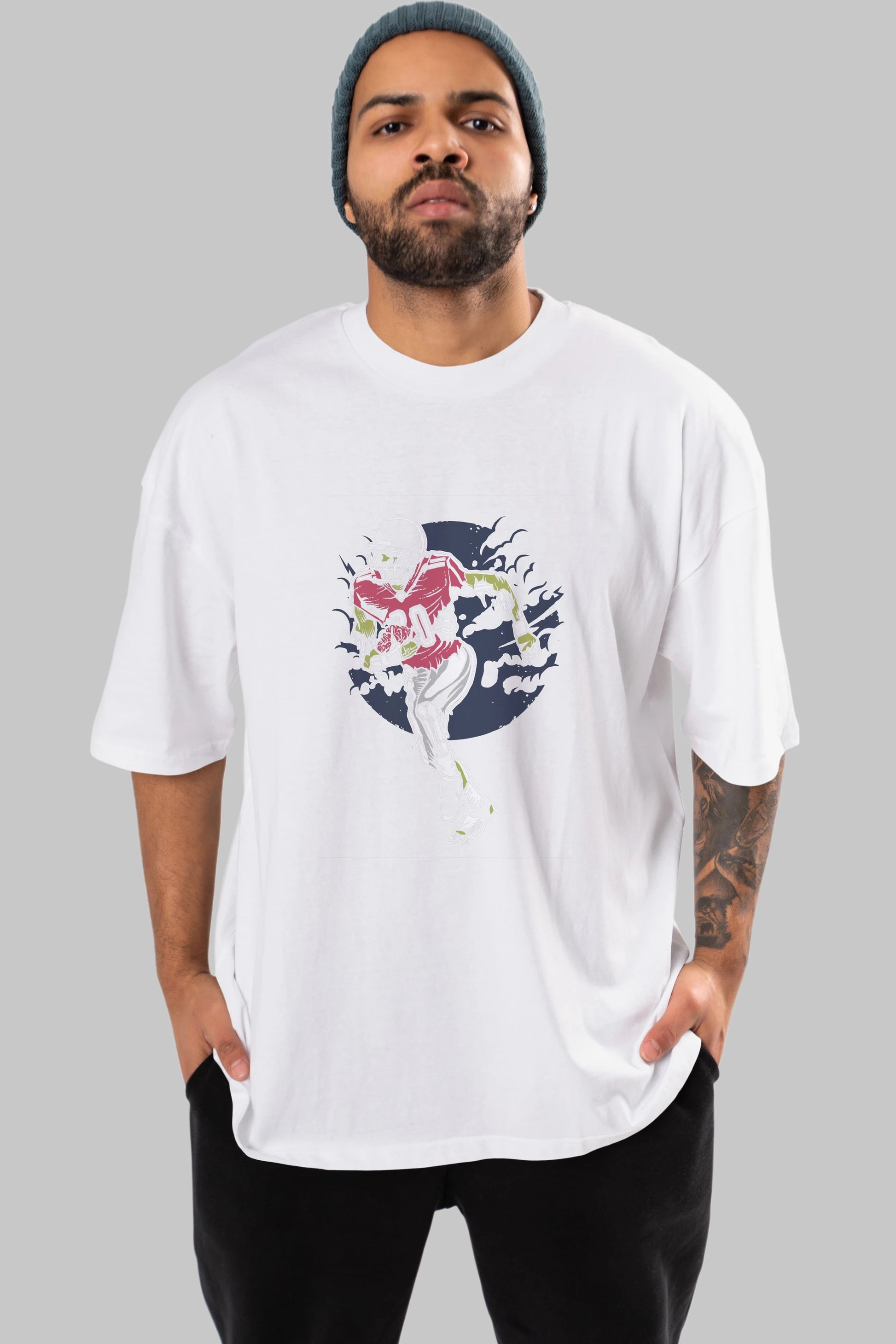 Zombie Football Ön Baskılı Oversize t-shirt Erkek Kadın Unisex %100 Pamuk tişort