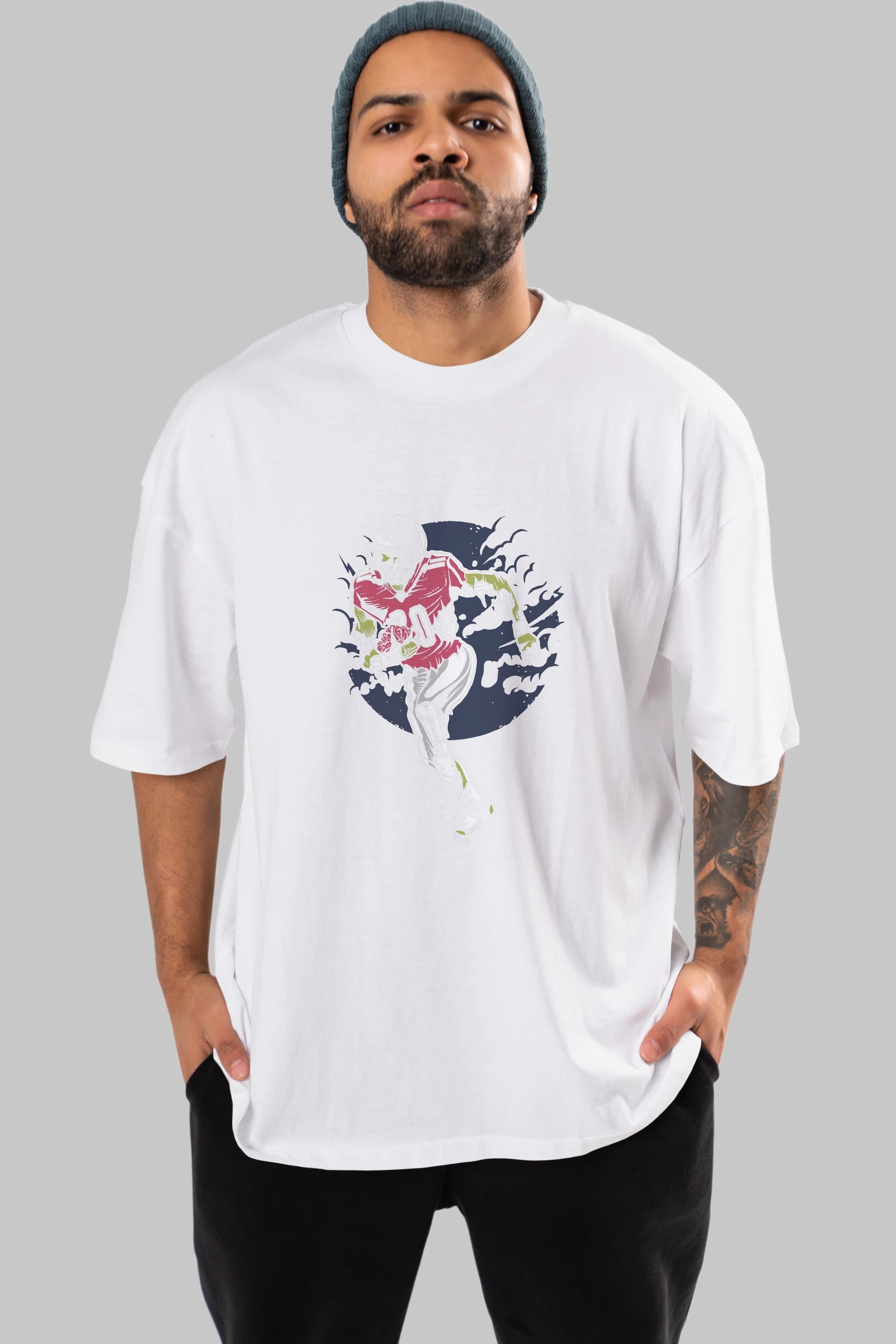 Zombie Football Ön Baskılı Oversize t-shirt Erkek Kadın Unisex %100 Pamuk tişort