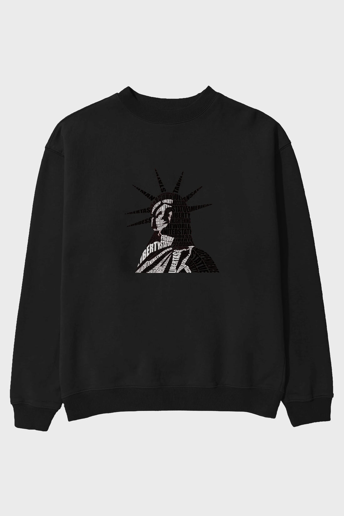 Liberty Statue Calligram Ön Baskılı Oversize Sweatshirt Erkek Kadın Unisex