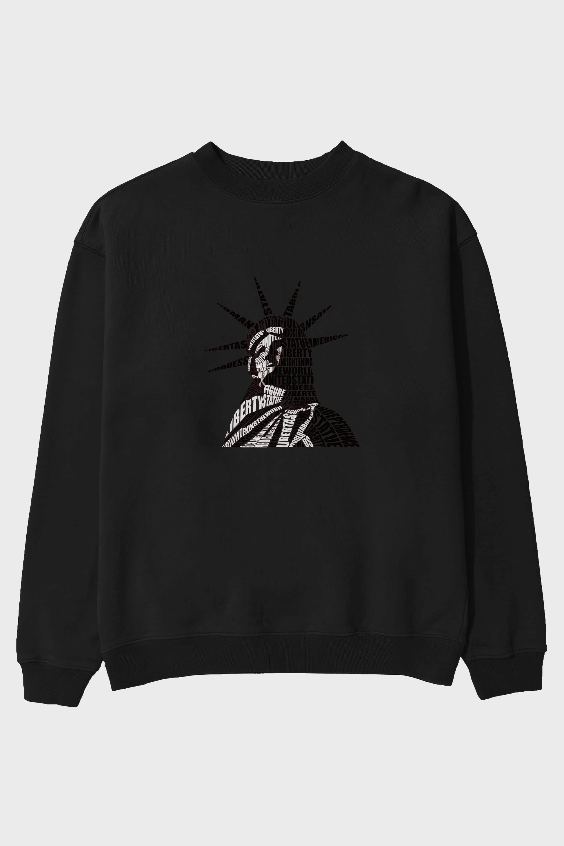 Liberty Statue Calligram Ön Baskılı Oversize Sweatshirt Erkek Kadın Unisex