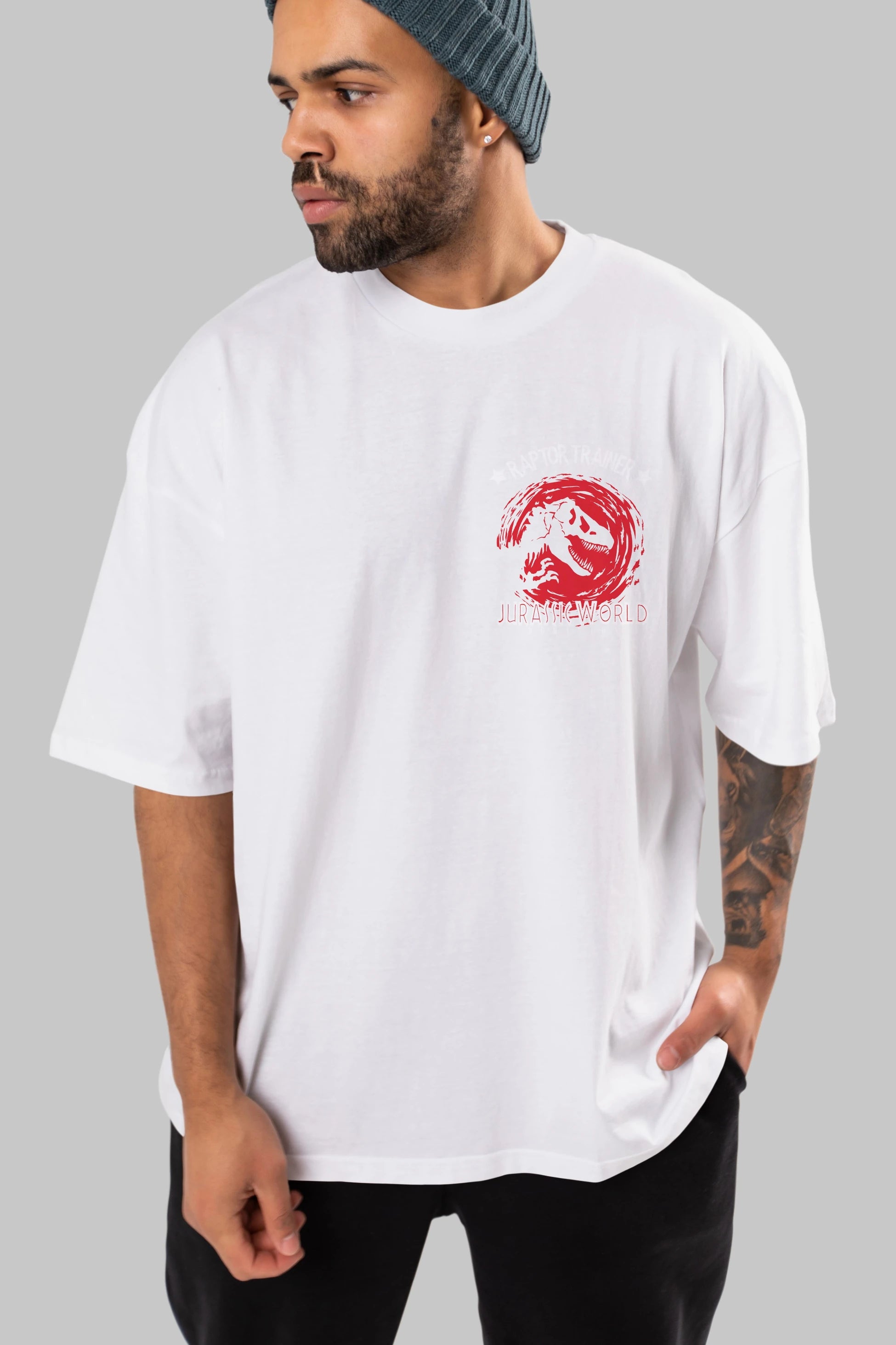 Jurassic Park (3) Ön Sol Baskılı Oversize t-shirt Erkek Kadın Unisex %100 Pamuk Bisiklet Yaka tişort