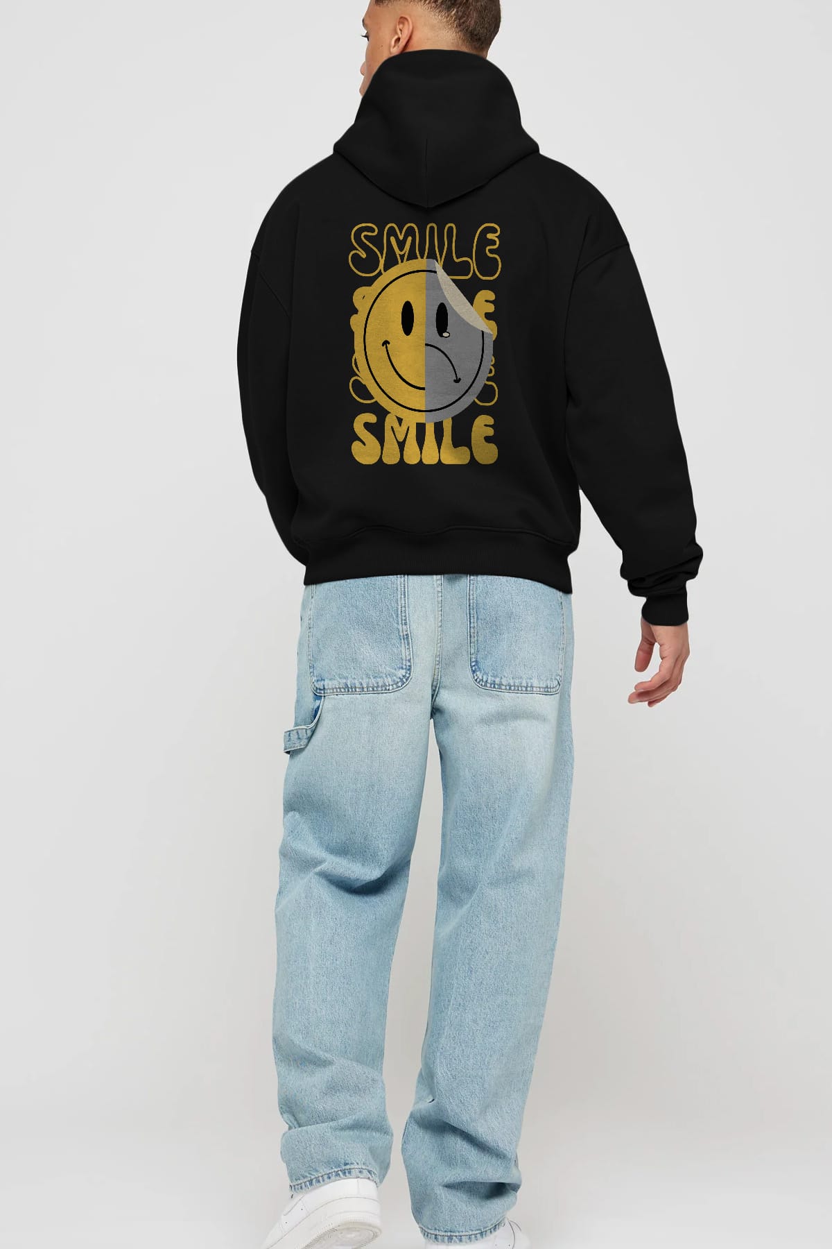 Smile Yazılı Arka Baskılı Oversize Hoodie Kapüşonlu Sweatshirt Erkek Kadın Unisex