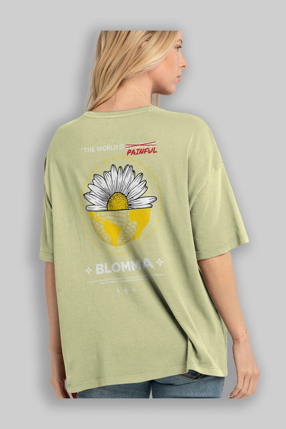 Blomma Arka Baskılı Oversize t-shirt Erkek Kadın Unisex