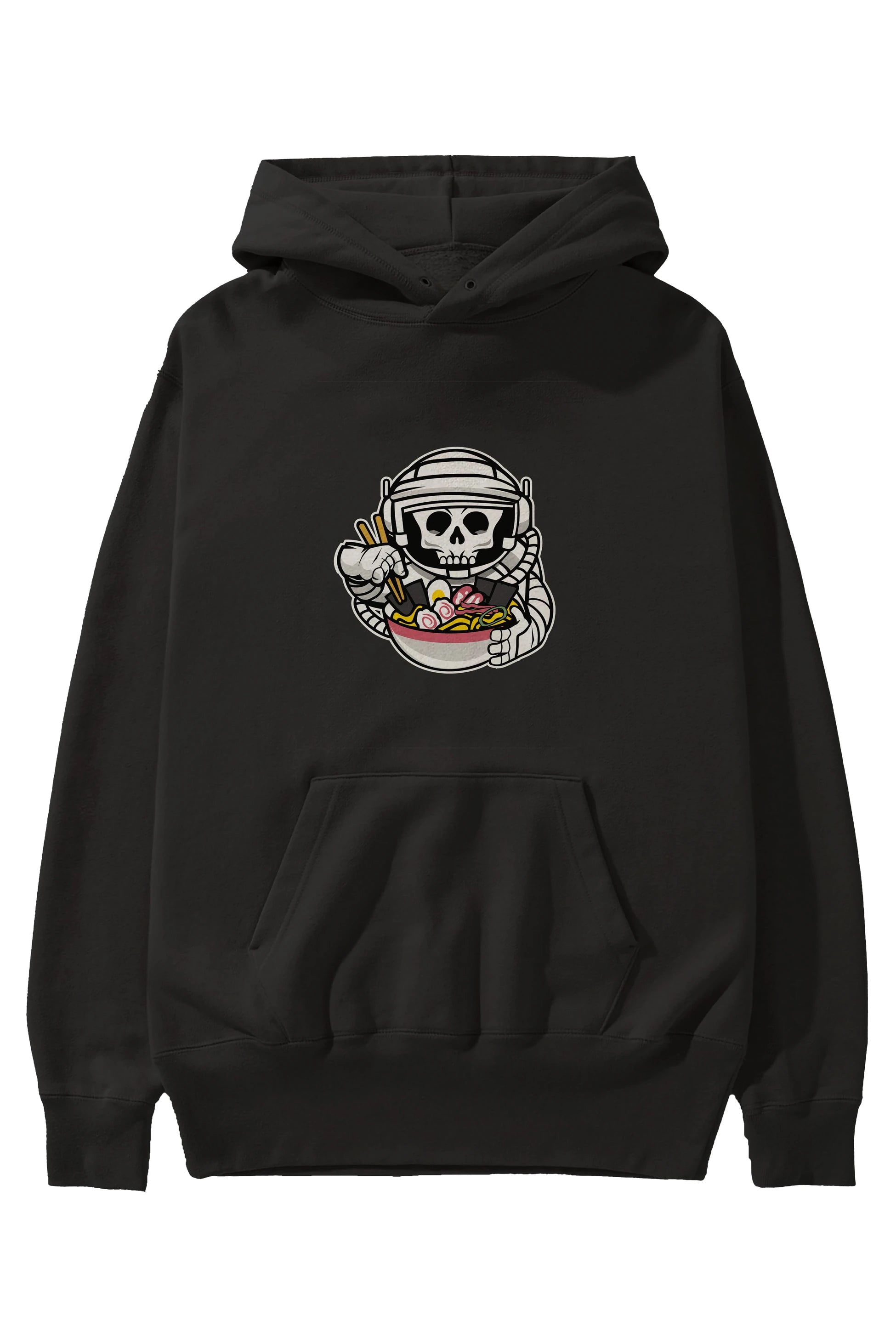 Astronaut Ramen Ön Baskılı Hoodie Oversize Kapüşonlu Sweatshirt Erkek Kadın Unisex
