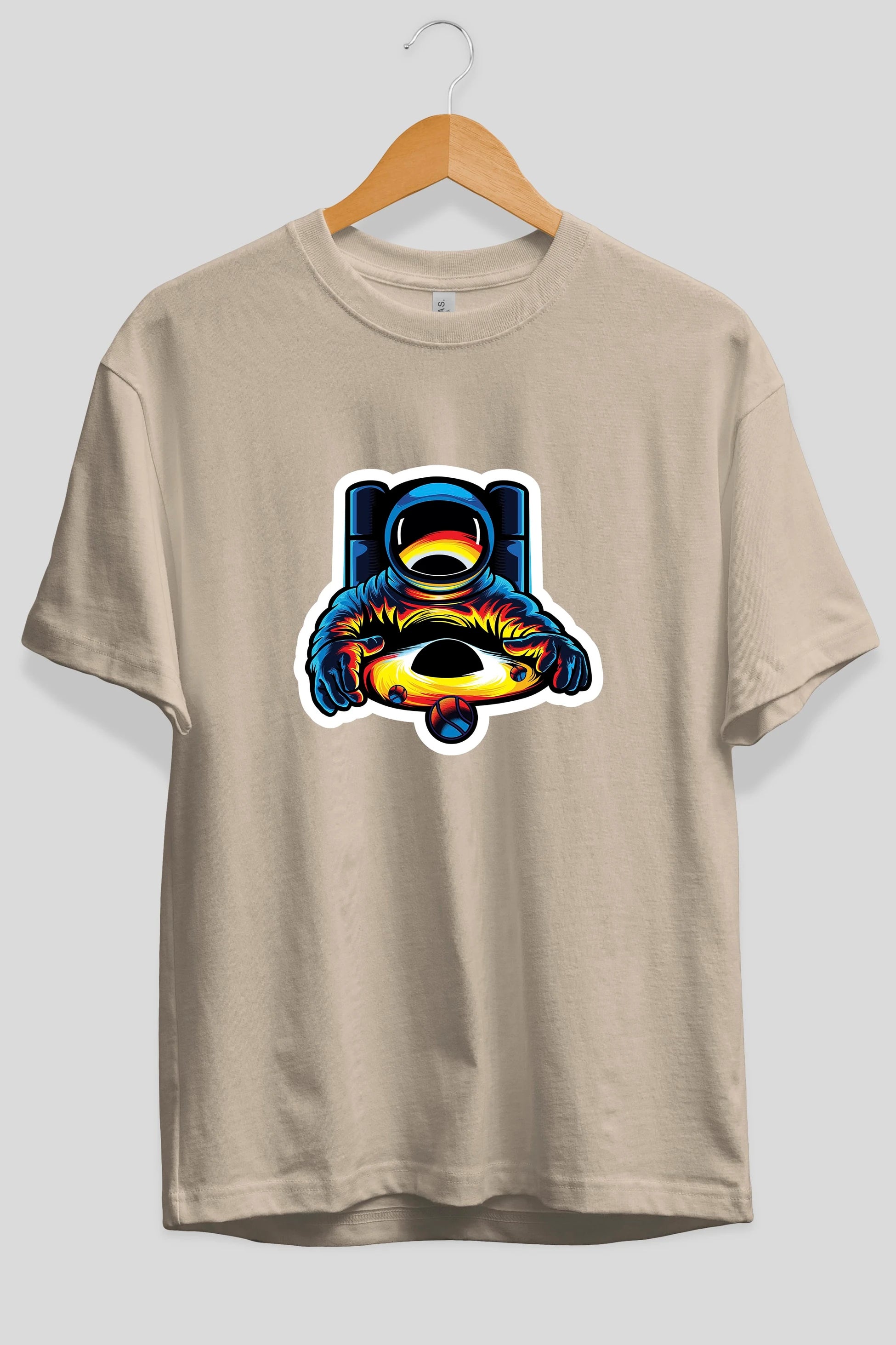 Astronaut & Black Hole Sticker Ön Baskılı Oversize t-shirt Erkek Kadın Unisex