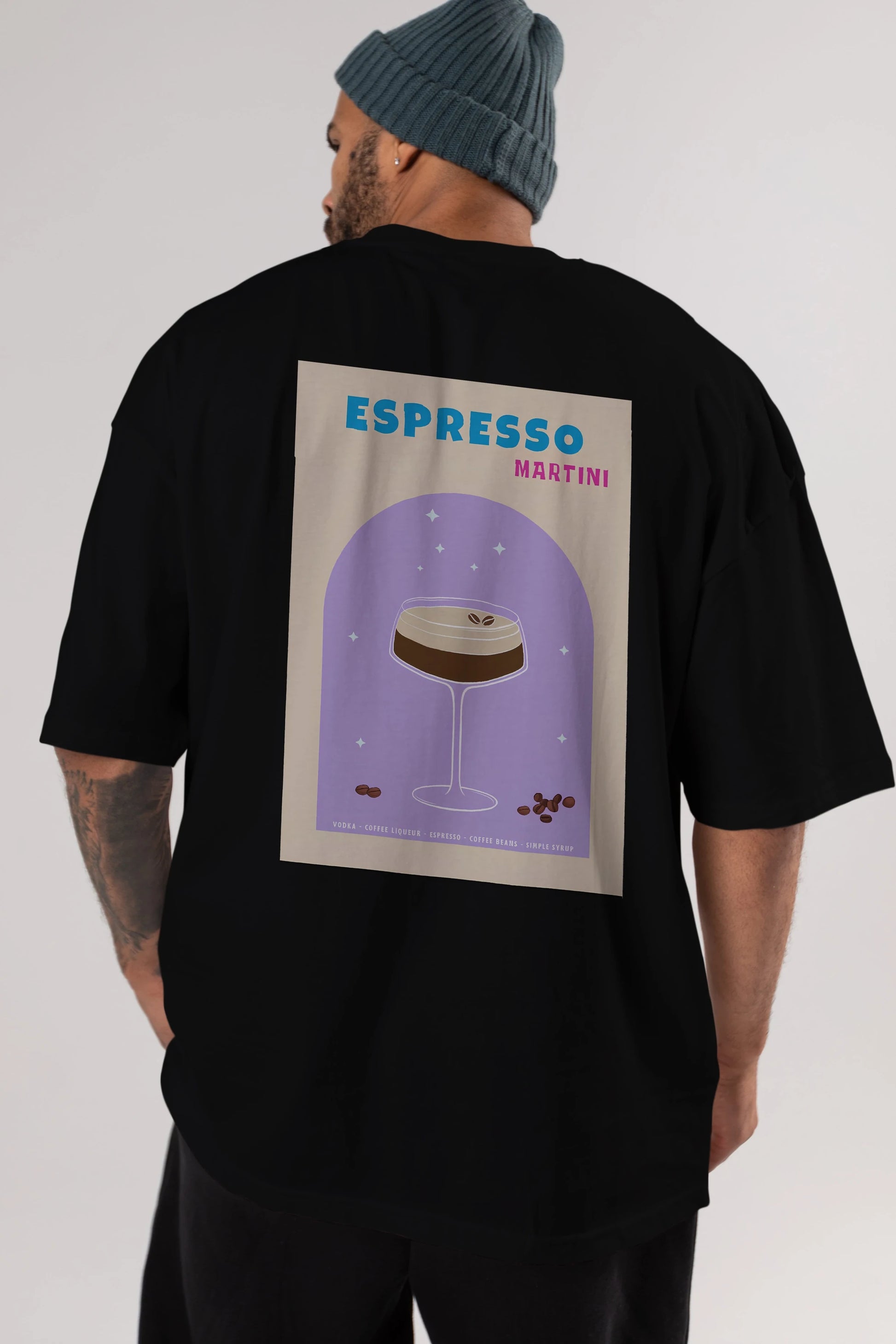 Espresso Martini 5 Arka Baskılı Oversize t-shirt Erkek Kadın Unisex %100 Pamuk Bisiklet Yaka tişort