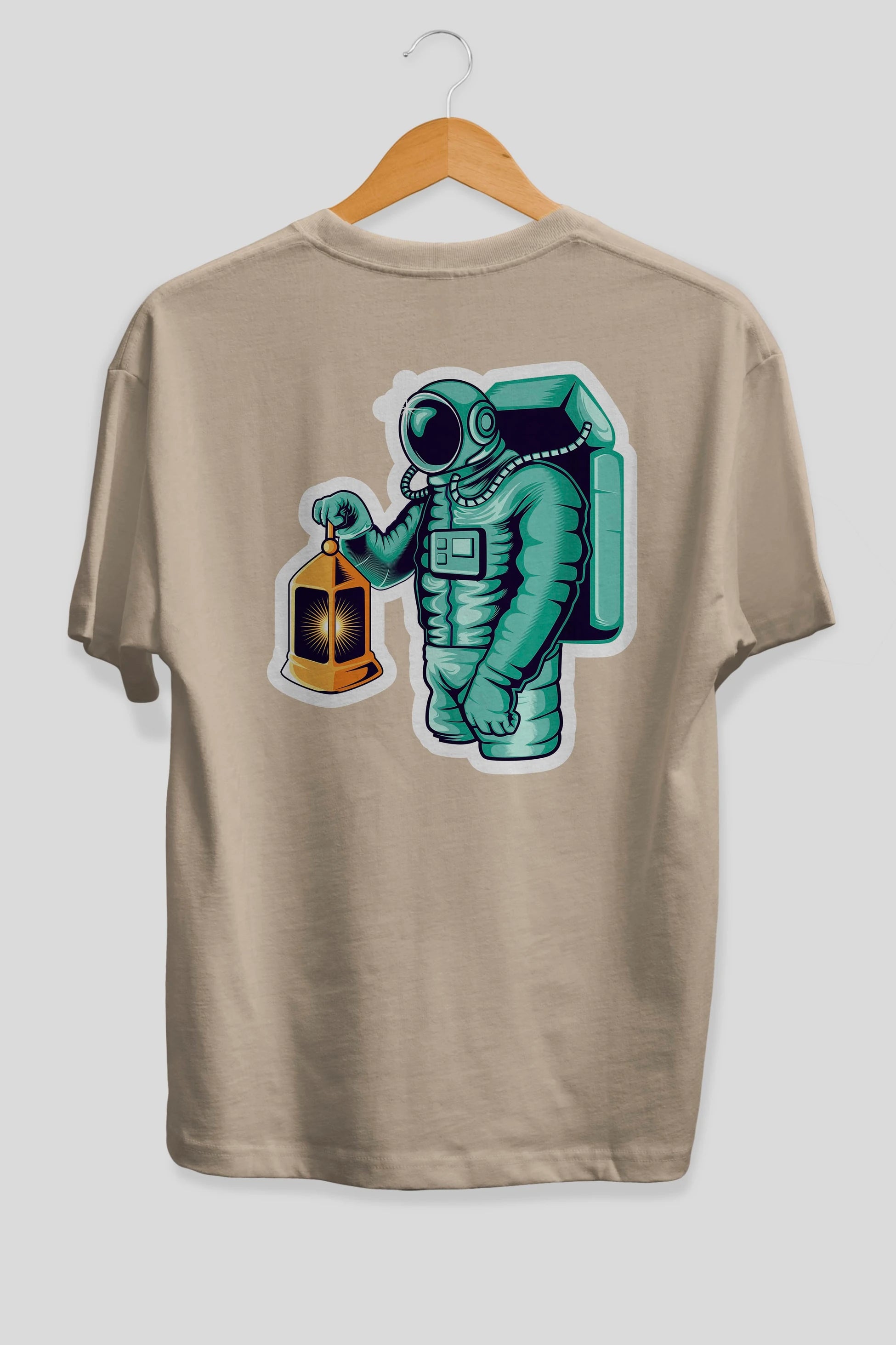 Astronaut Lantern Sticker Arka Baskılı Oversize t-shirt Erkek Kadın Unisex