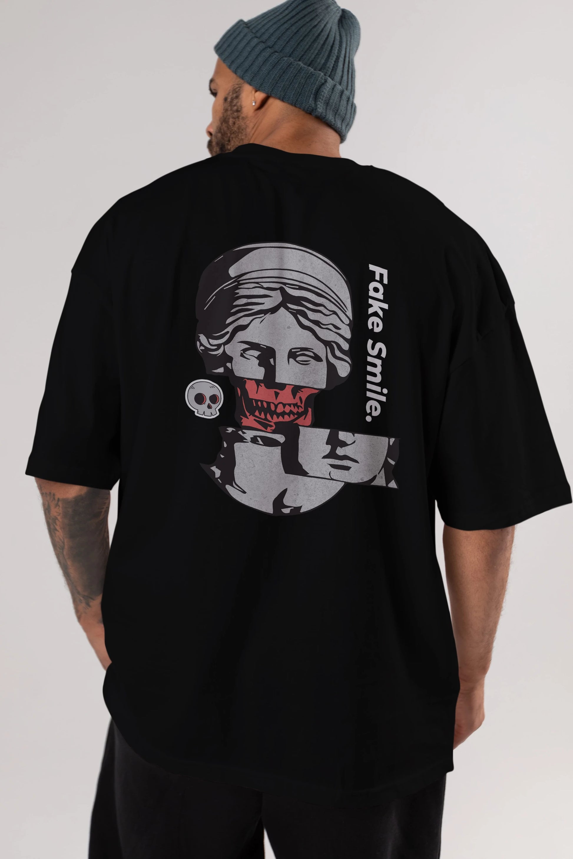 Fake Smile Yazılı Arka Baskılı Oversize t-shirt Erkek Kadın Unisex