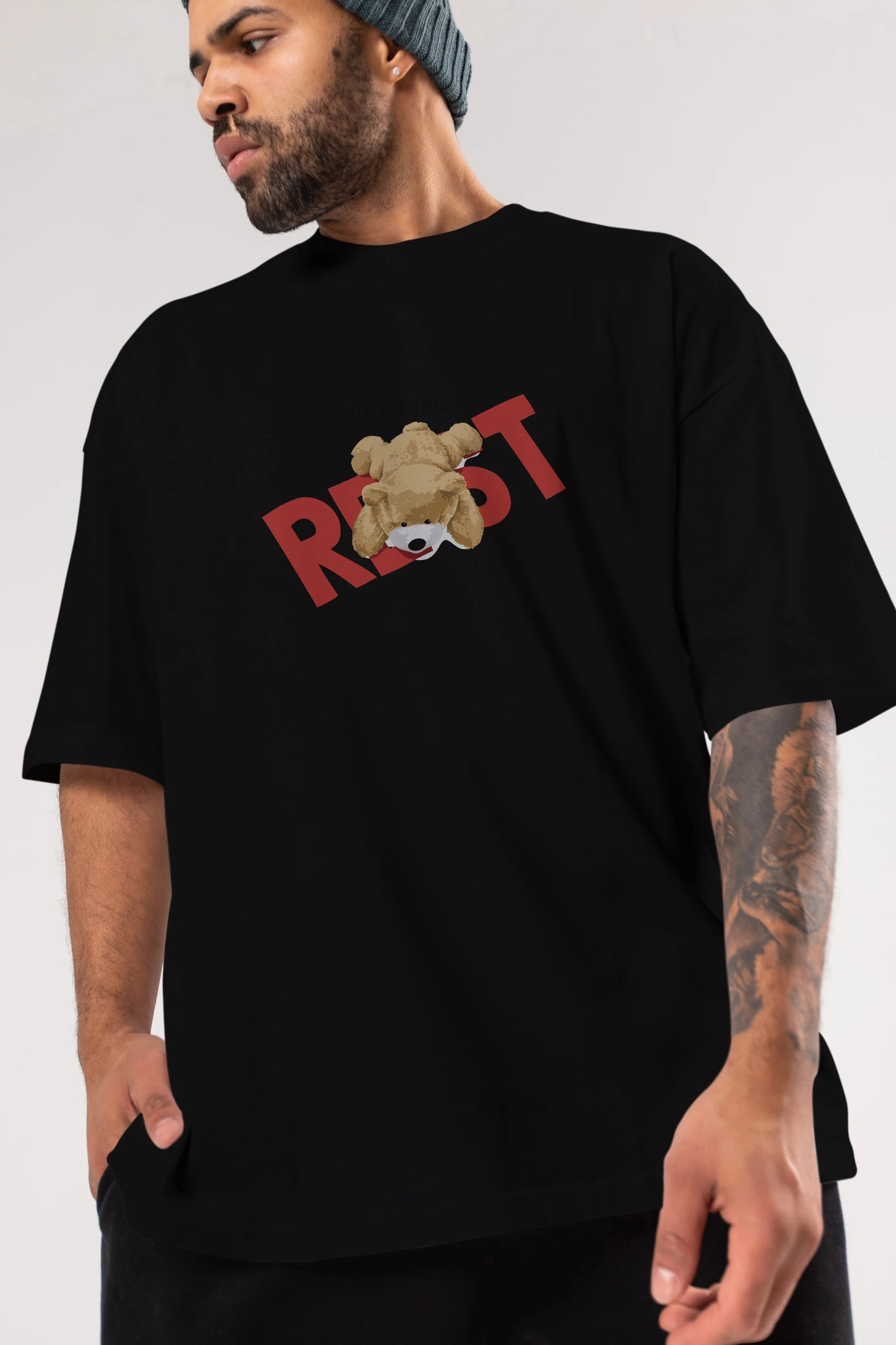 Teddy Bear Rest Ön Baskılı Oversize t-shirt Erkek Kadın Unisex %100 Pamuk