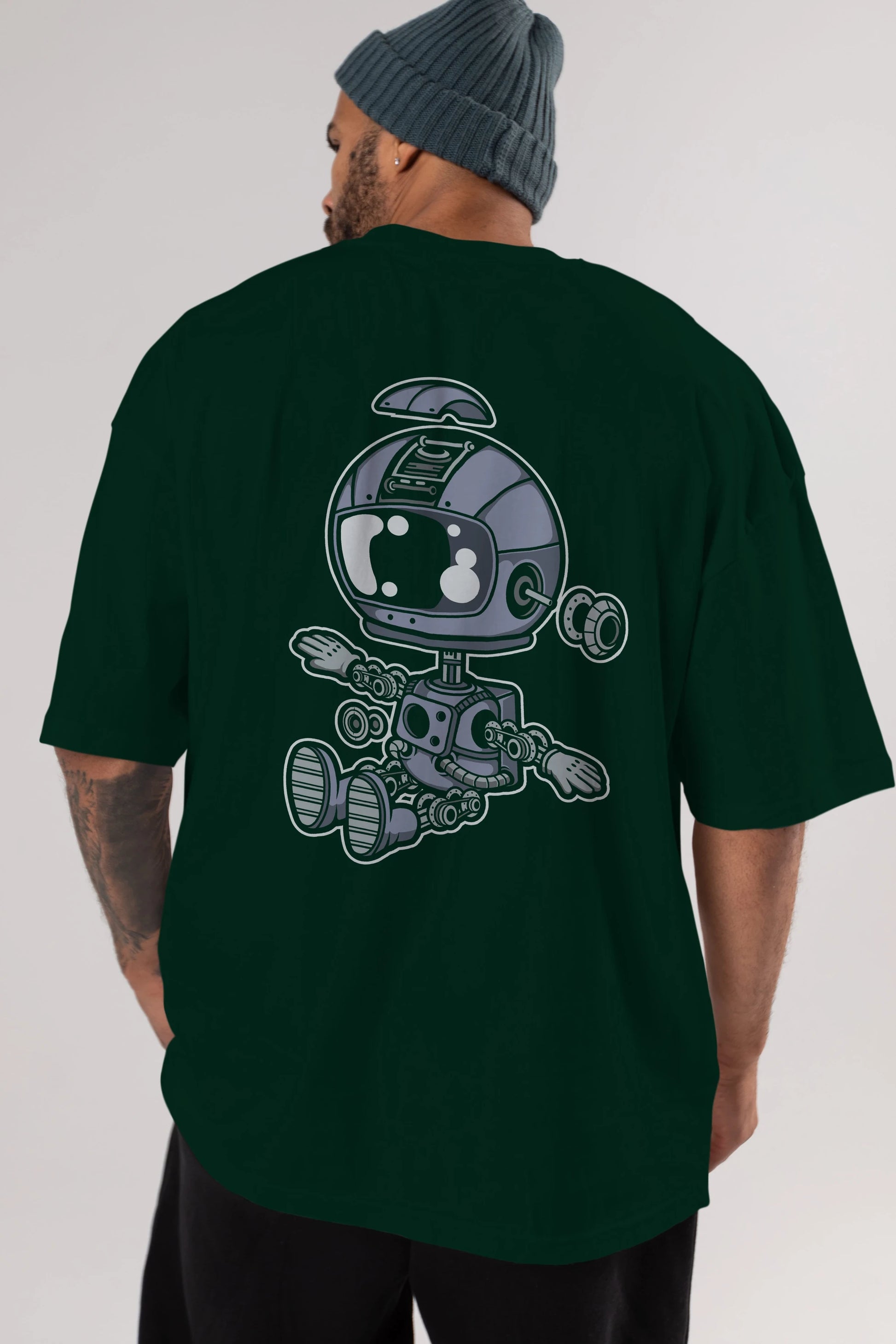 Astronaut Robot Arka Baskılı Oversize t-shirt Erkek Kadın Unisex