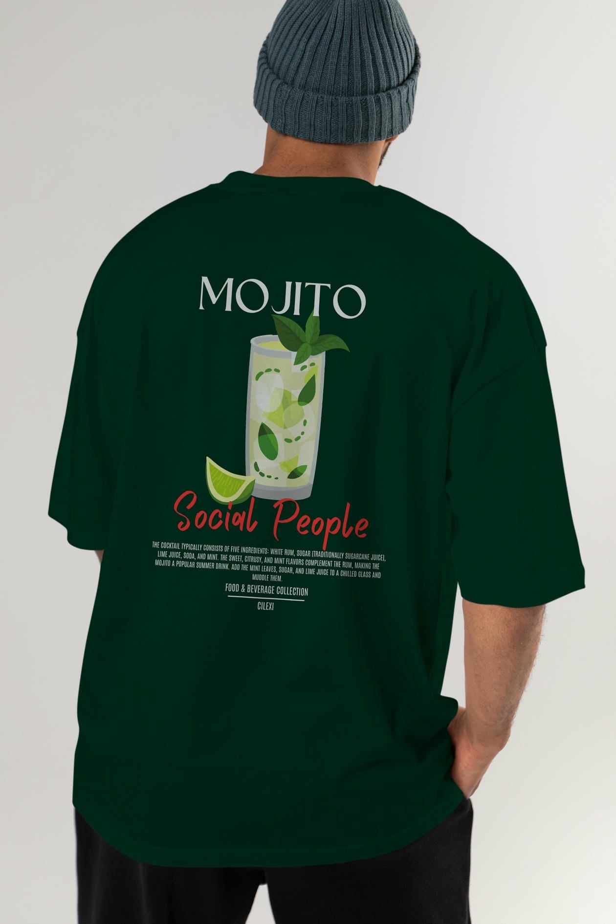 Mojıto Kokteyl Serisi Baskılı Oversize t-shirt Erkek Kadın Unisex %100 Pamuk Bisiklet Yaka tişort