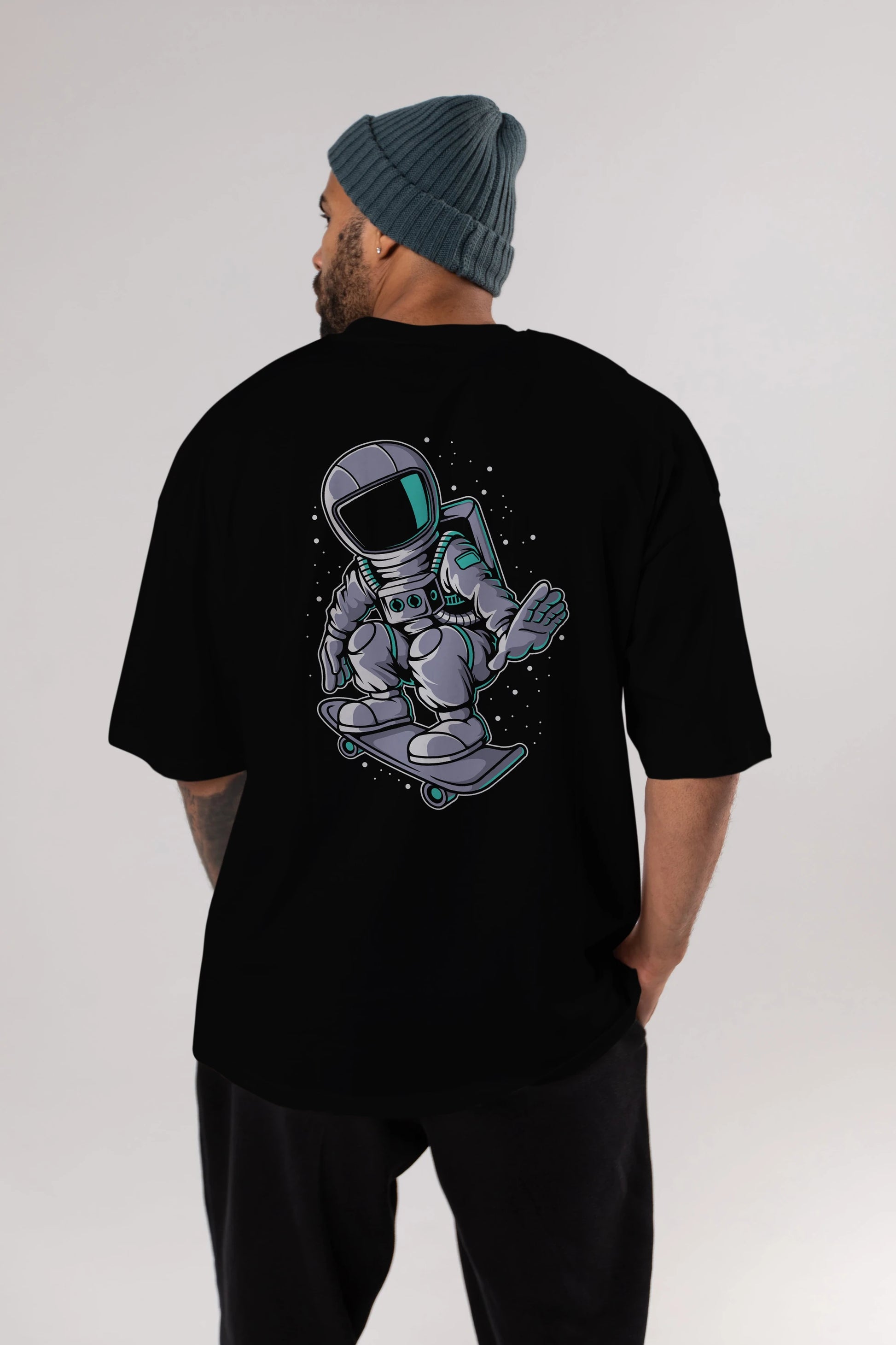 Astronaut Skater Arka Baskılı Oversize t-shirt Erkek Kadın Unisex