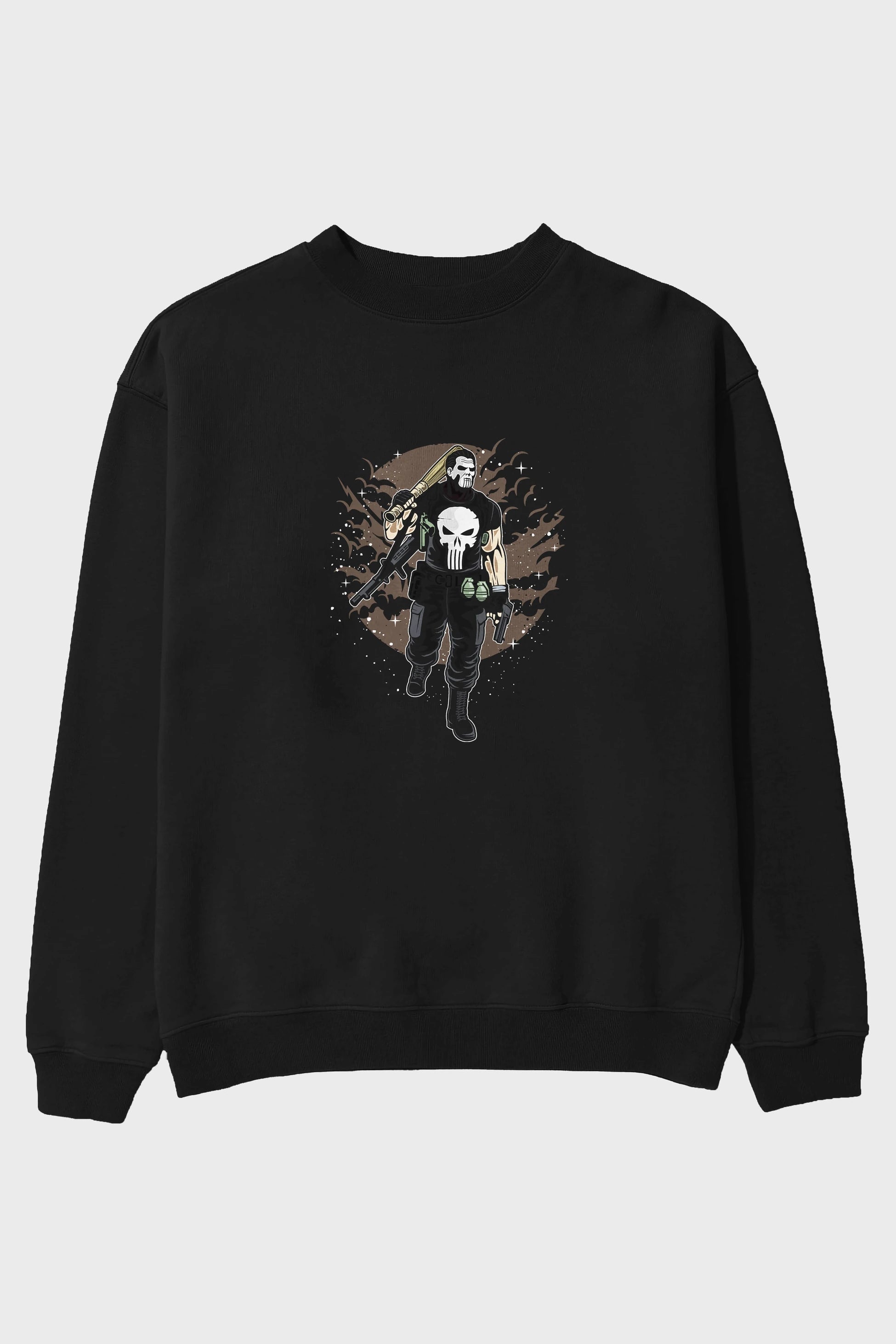 Punisher Ön Baskılı Oversize Sweatshirt Erkek Kadın Unisex