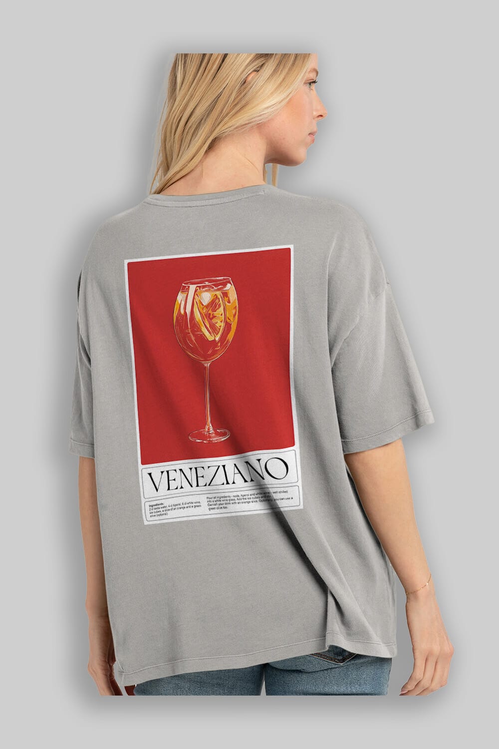 Veneziano Arka Baskılı Oversize t-shirt Erkek Kadın Unisex %100 Pamuk Bisiklet Yaka tişort