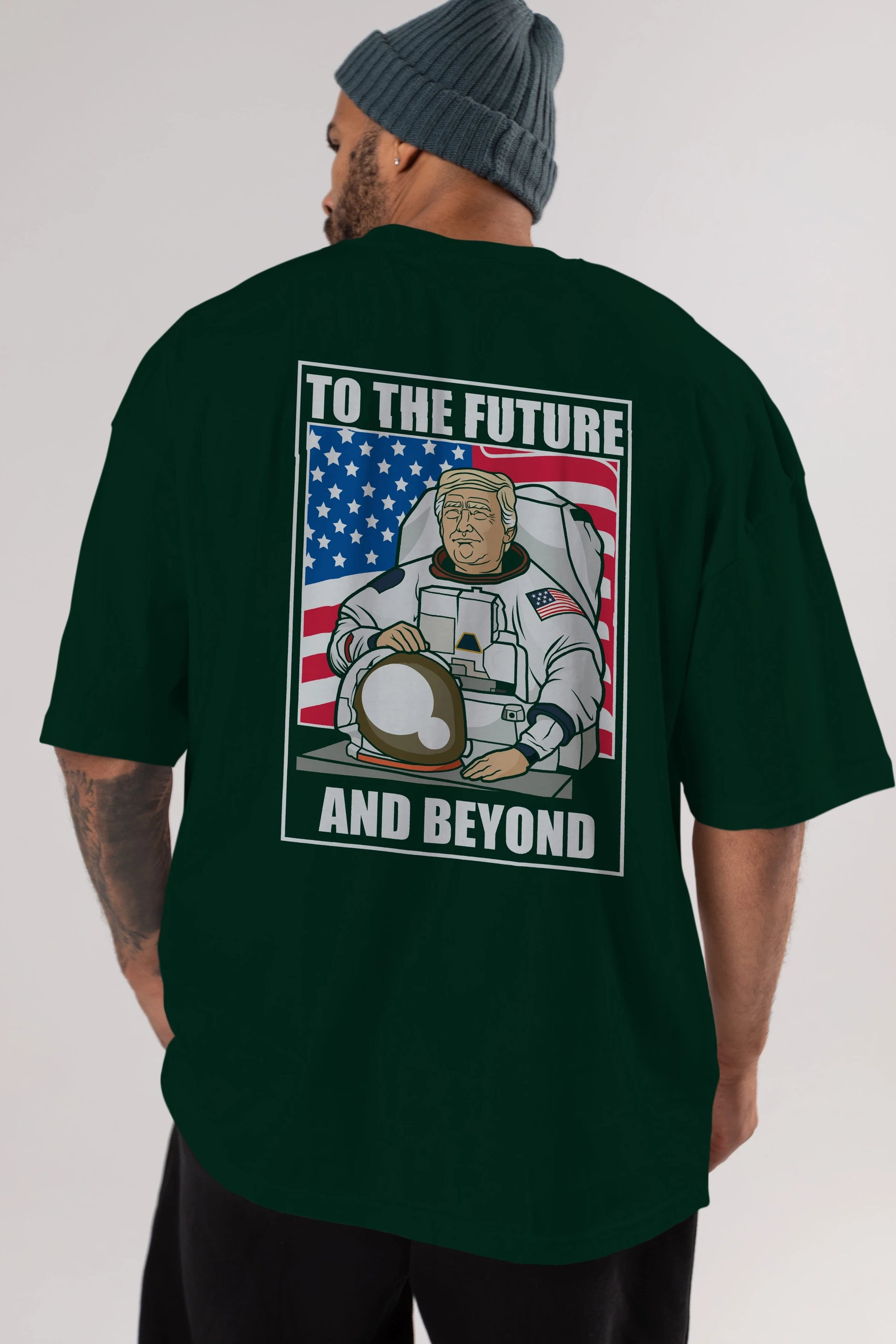 Trumpstronaut Arka Baskılı Oversize t-shirt Erkek Kadın Unisex %100 Pamuk tişort