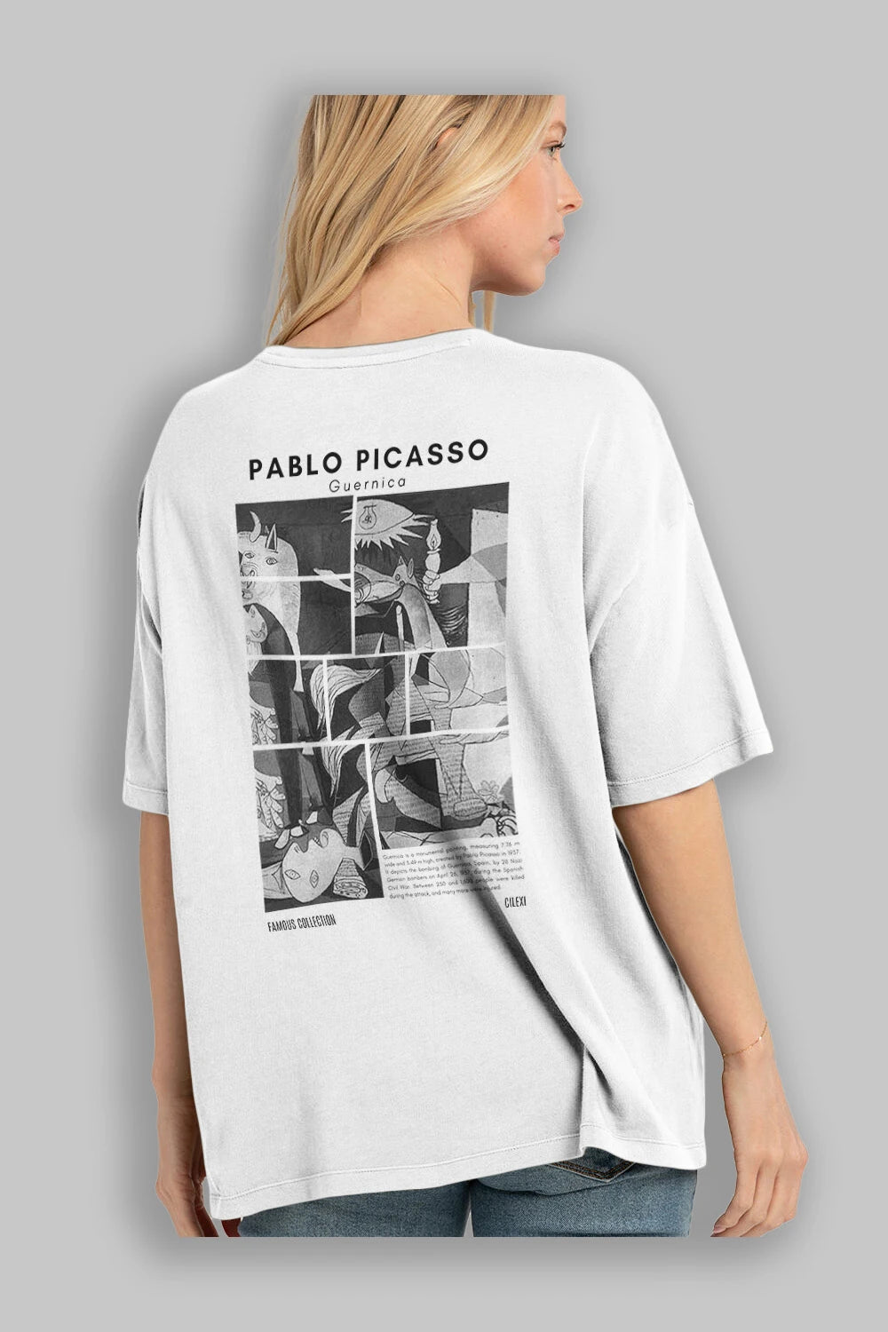 Pablo Picasso Guernica Arka Baskılı Oversize t-shirt Erkek Kadın Bisiklet Yaka Pamuk tişort