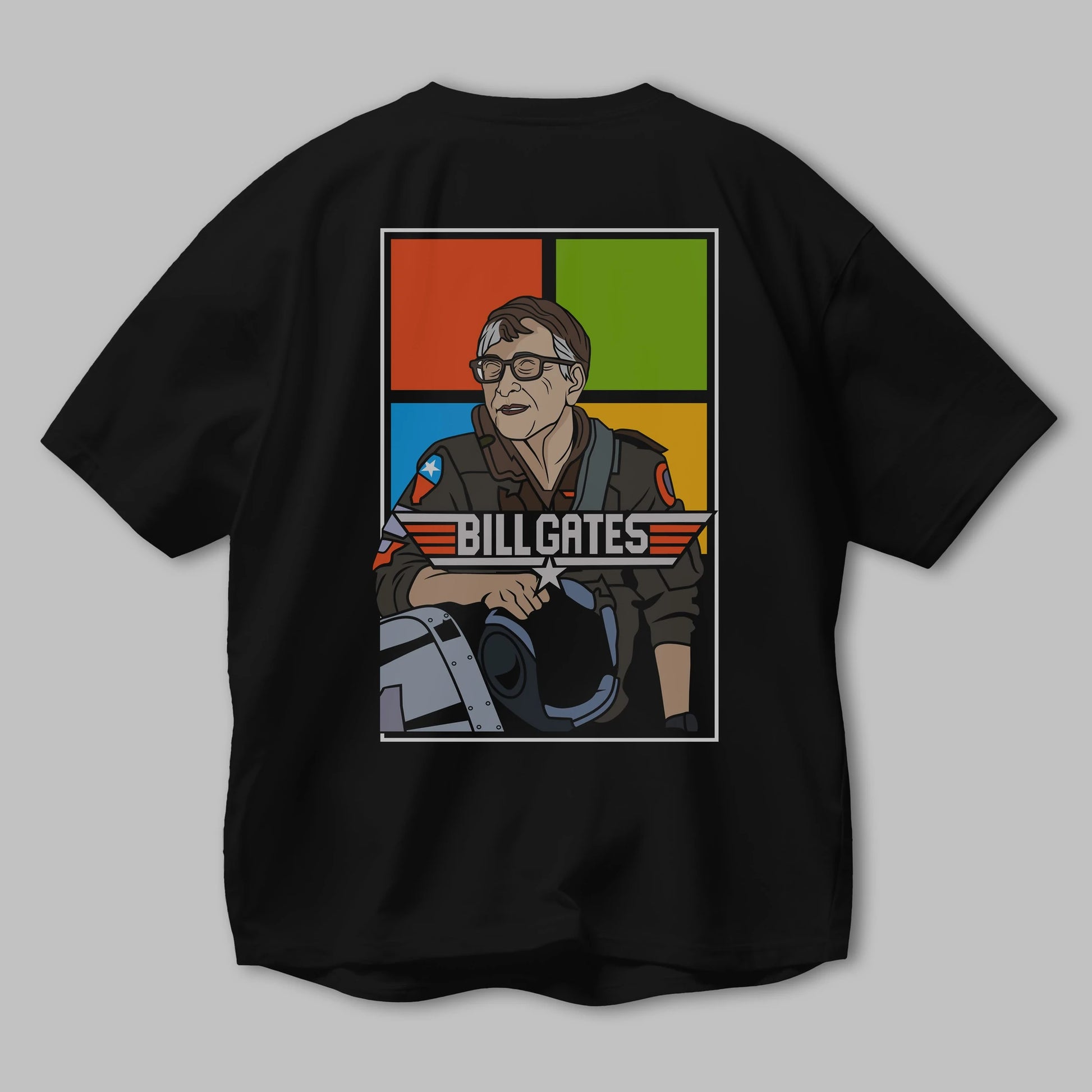 Bill Gates Top Gun Arka Baskılı Oversize t-shirt Erkek Kadın Unisex %100 Pamuk tişort