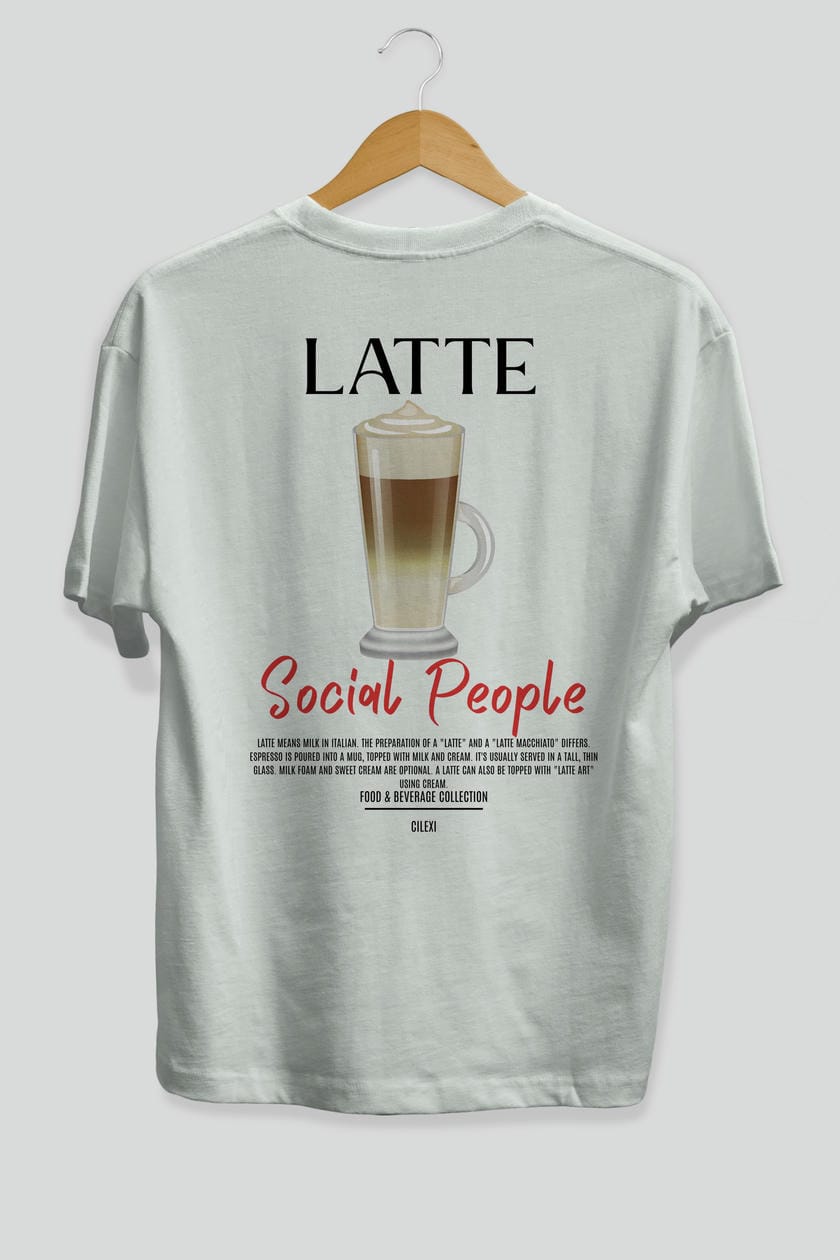 Latte Kokteyl Serisi Baskılı Oversize t-shirt Erkek Kadın Unisex %100 Pamuk Bisiklet Yaka tişort
