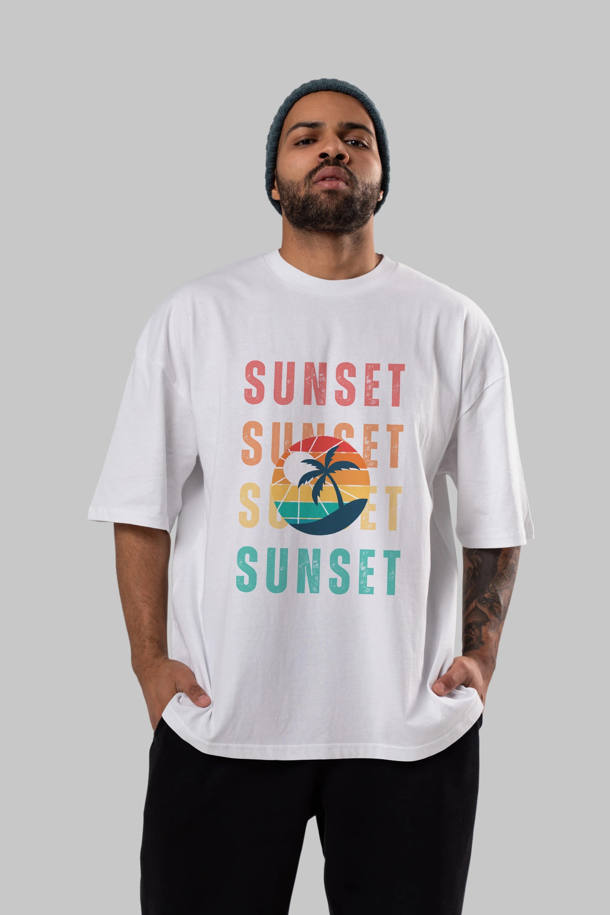 Sunset Yazılı Ön Baskılı Oversize t-shirt Erkek Kadın Unisex