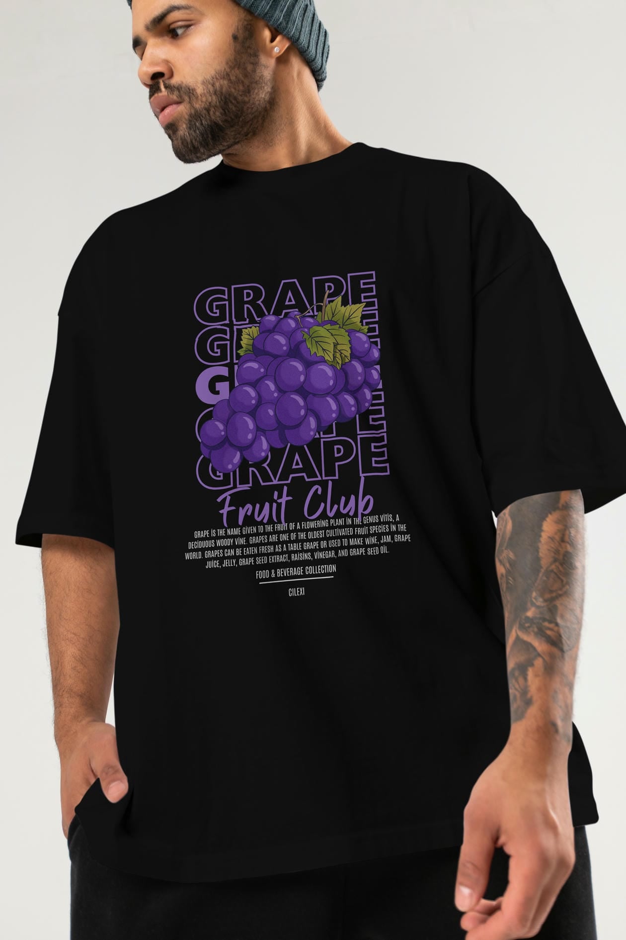 Grape Ön Baskılı Oversize t-shirt Erkek Kadın Pamuk Bisiklet Yaka tişort