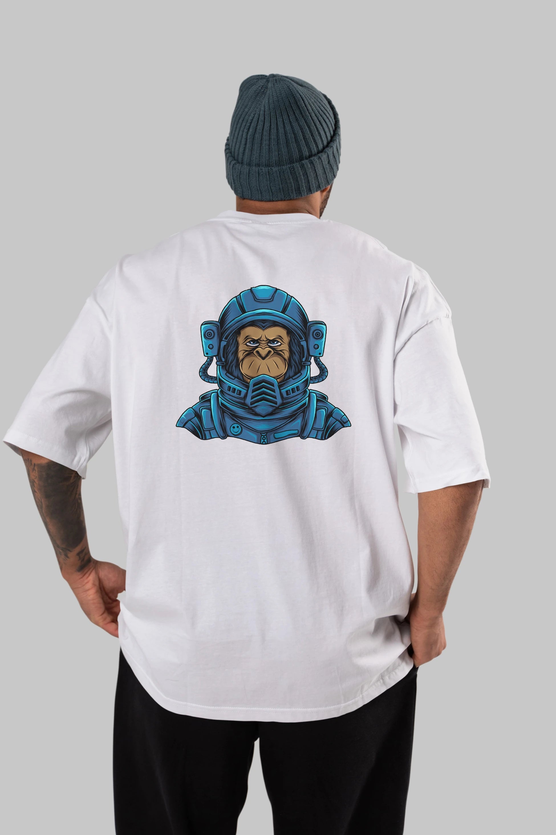 Astromonkey Arka Baskılı Oversize t-shirt Erkek Kadın Unisex