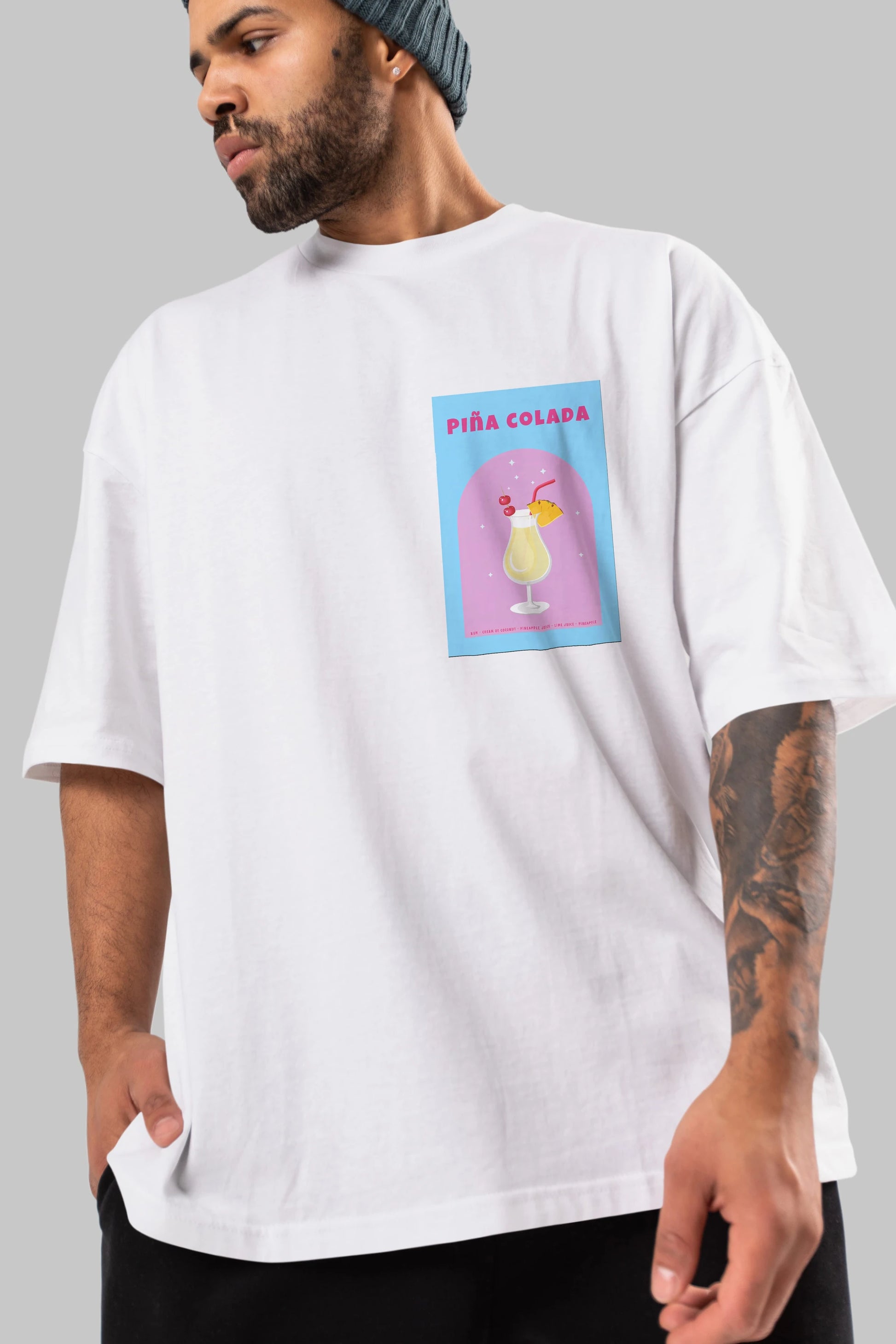 Pina Colada 2 Ön Sol Baskılı Oversize t-shirt Erkek Kadın Unisex %100 Pamuk Bisiklet Yaka tişort