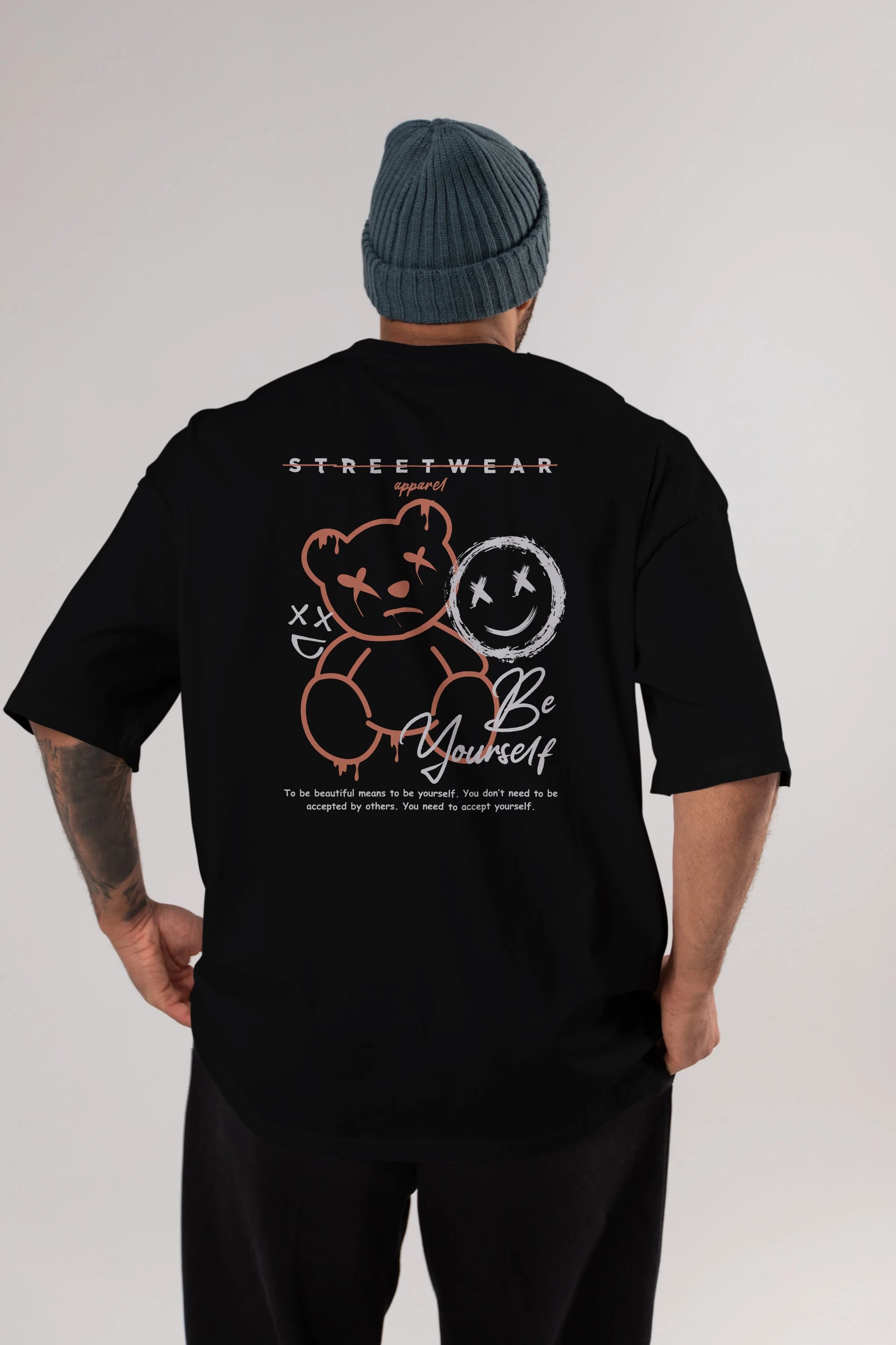 Be Yourself Bear Arka Baskılı Oversize t-shirt Erkek Kadın Unisex