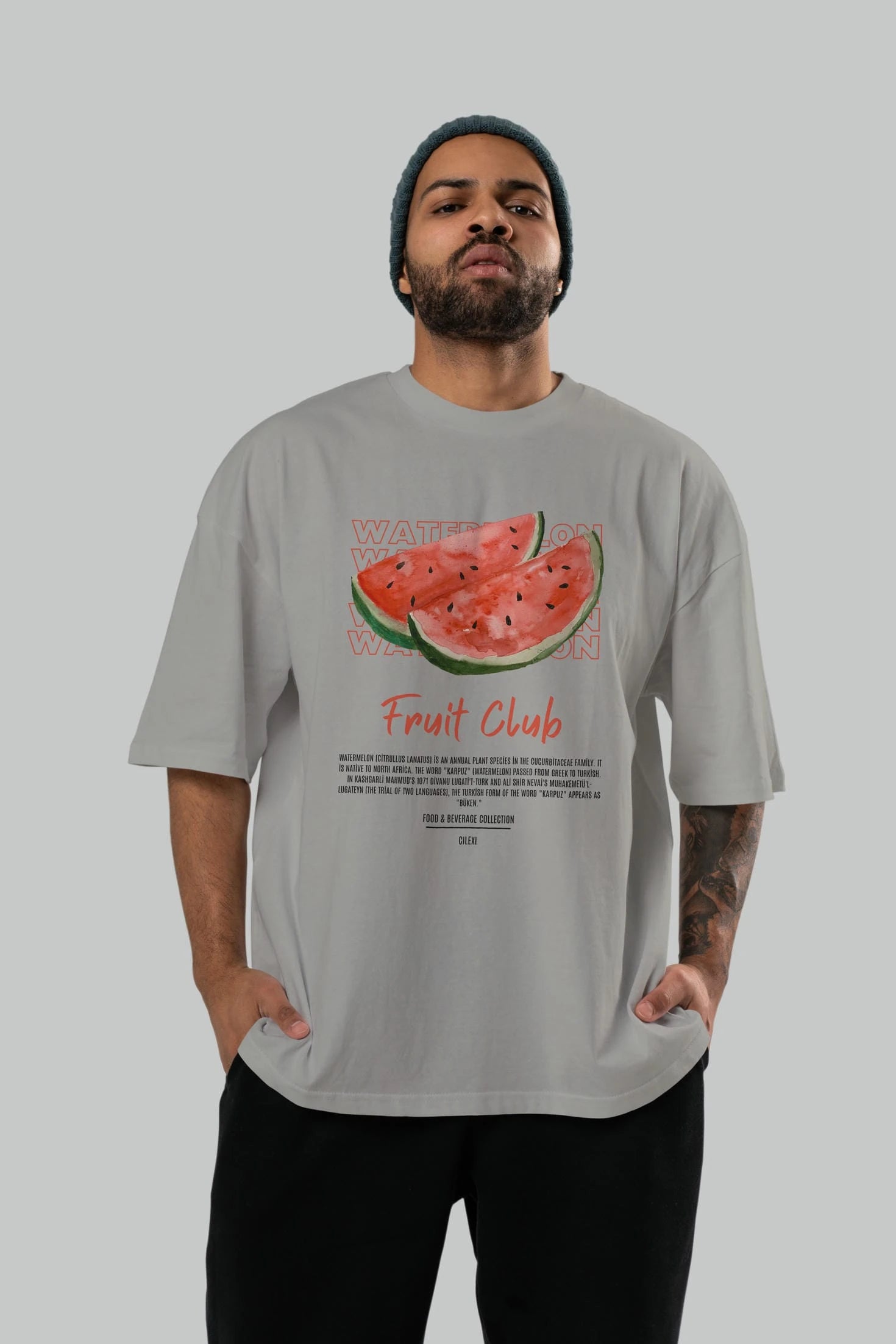 Watermelon Ön Baskılı Oversize t-shirt Erkek Kadın Pamuk Bisiklet Yaka tişort