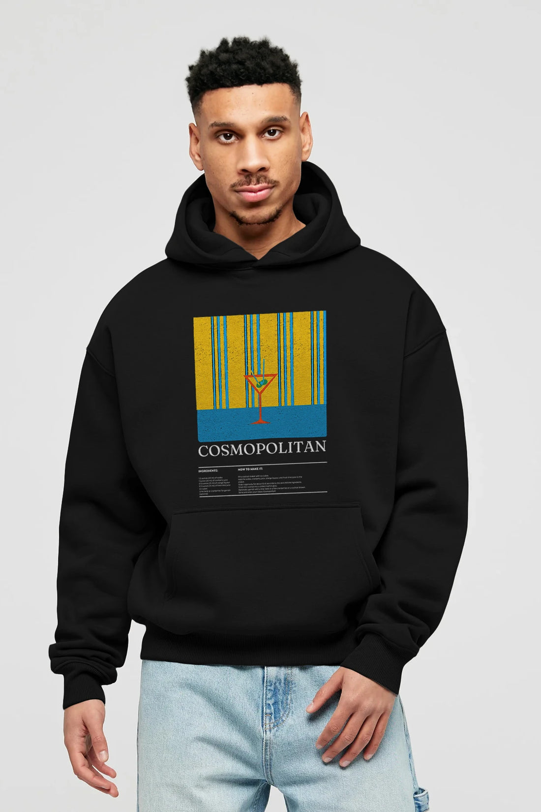 Cosmopolitan Kokteyl ön Baskılı Hoodie Oversize Kapüşonlu Sweatshirt Erkek Kadın