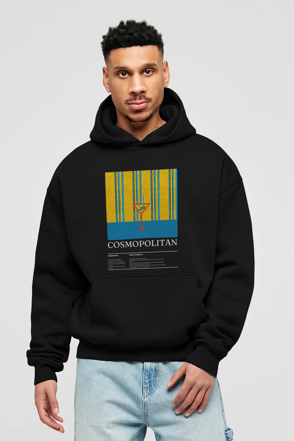 Cosmopolitan Kokteyl ön Baskılı Hoodie Oversize Kapüşonlu Sweatshirt Erkek Kadın