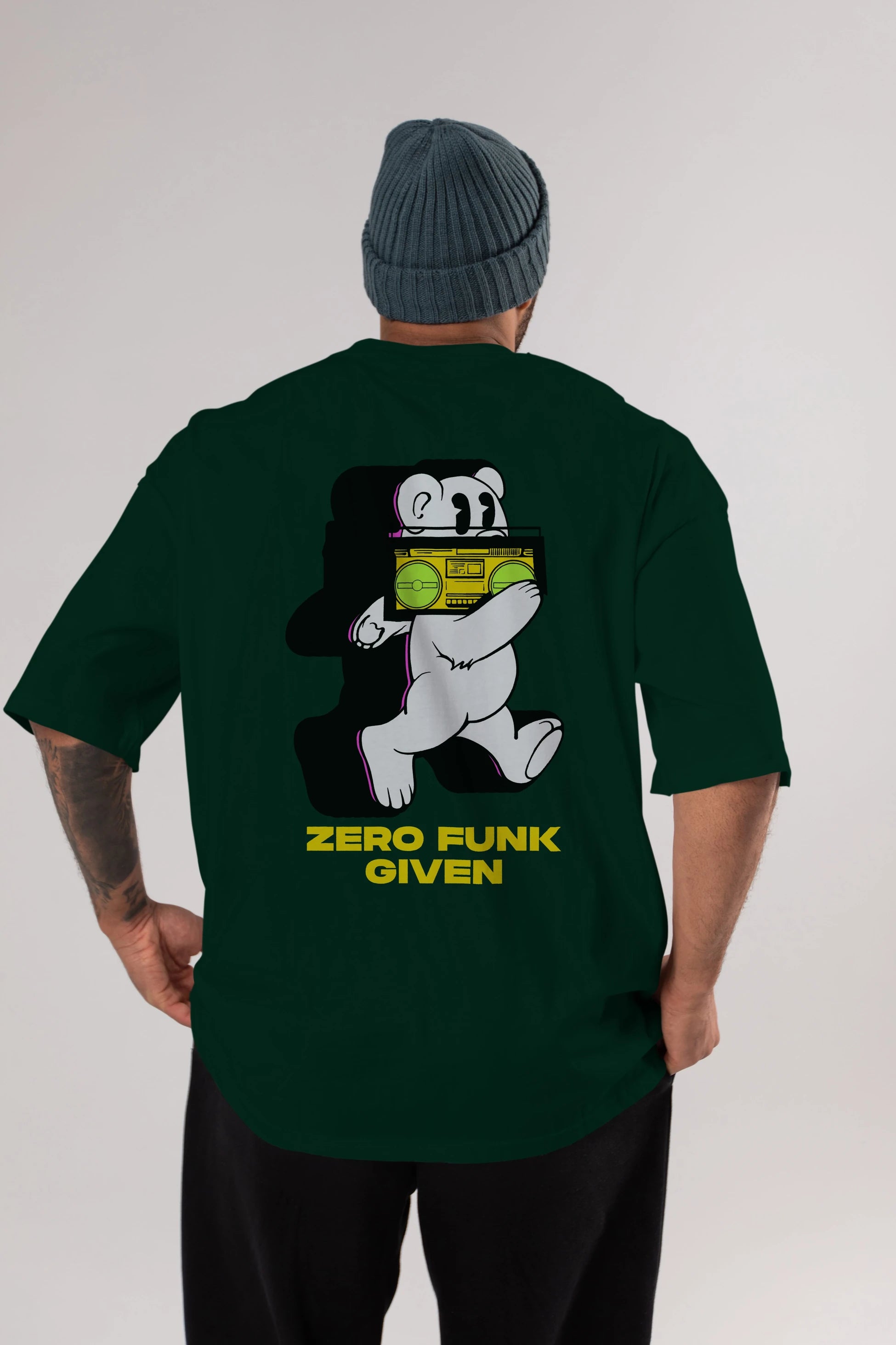 Zero Funk Given Bear Arka Baskılı Oversize t-shirt Erkek Kadın Unisex