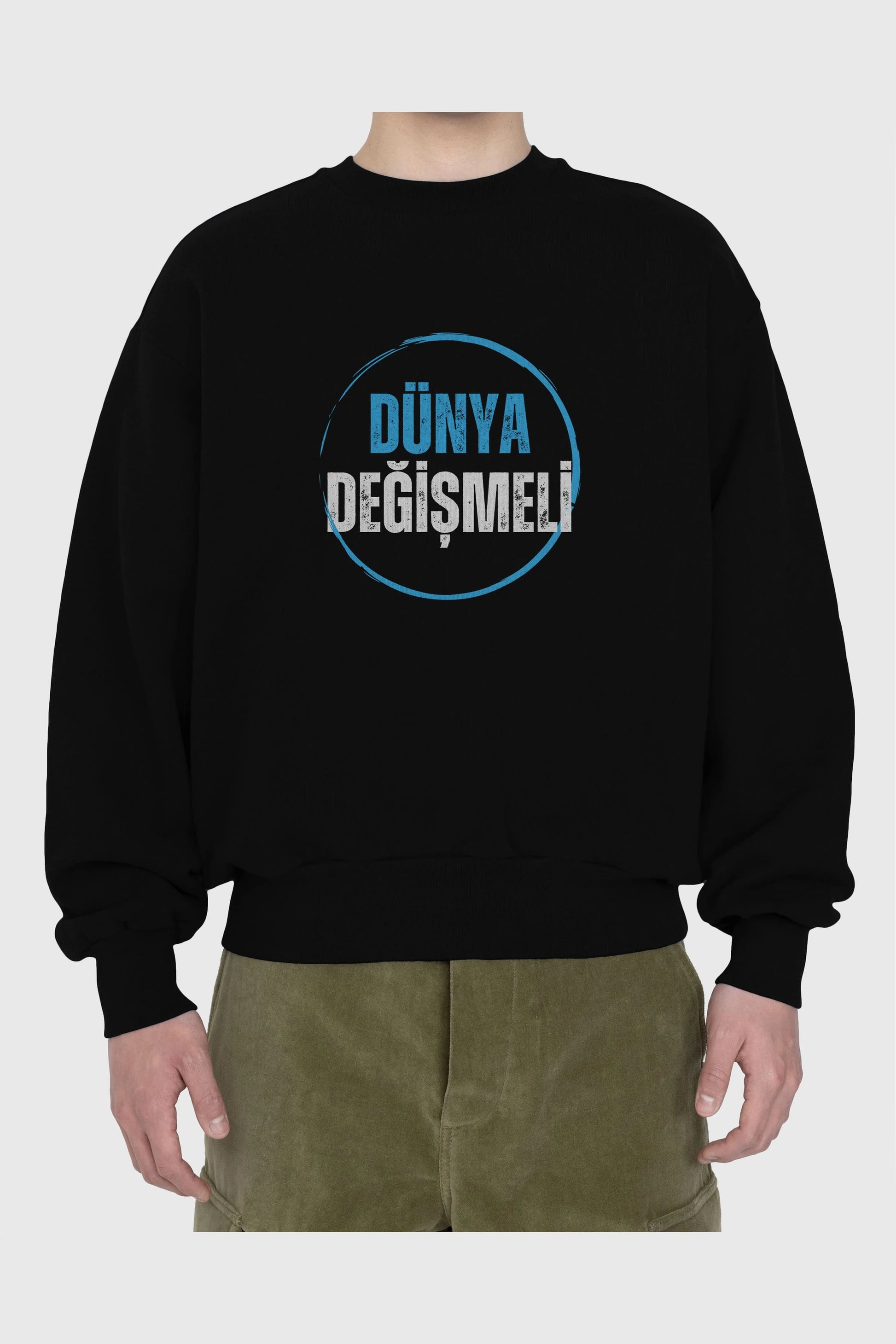 Dünya Değişmeli Yazılı Ön Baskılı Oversize Sweatshirt Erkek Kadın Unisex