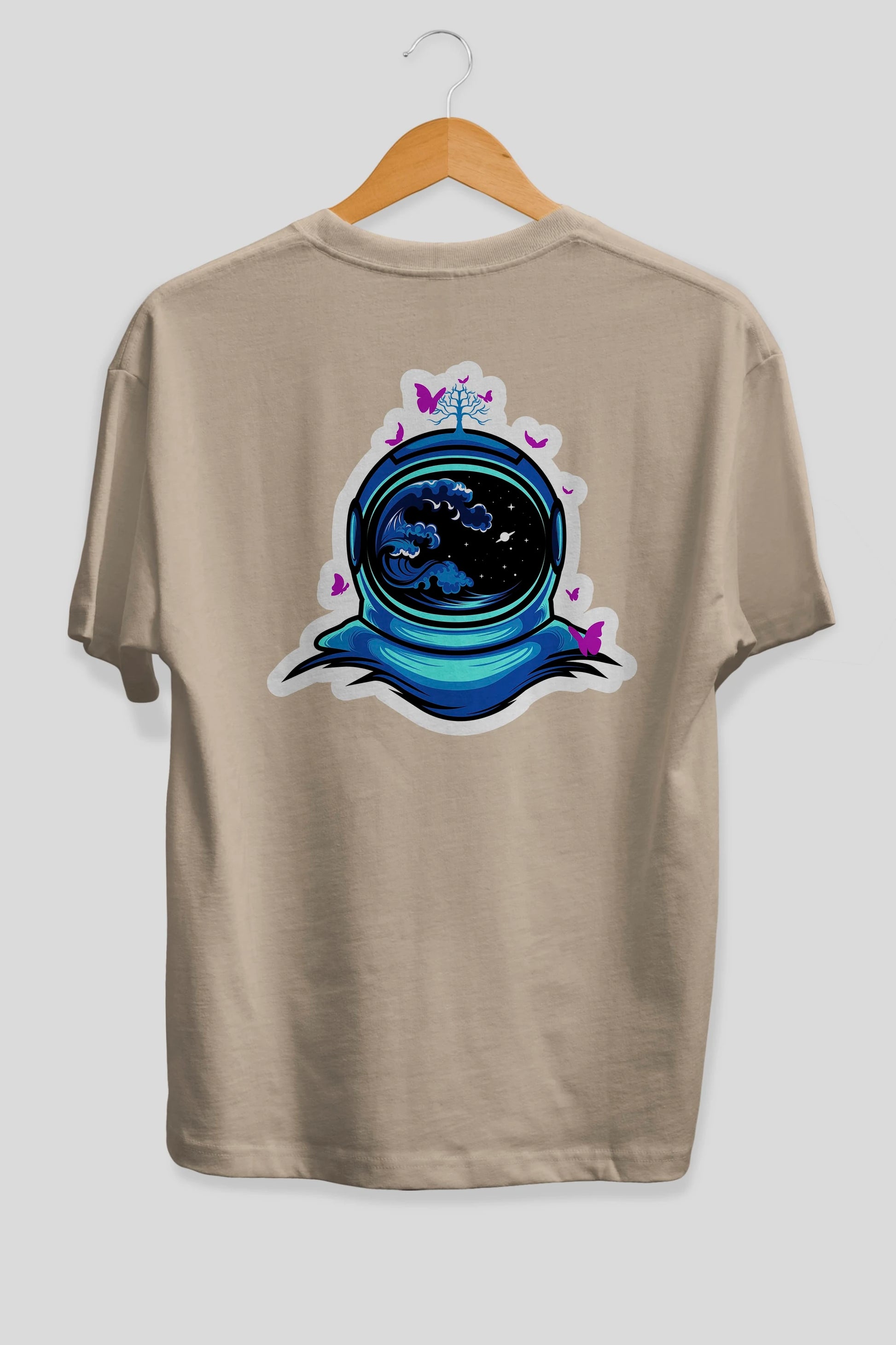 Astronaut and Butterfly Sticker Arka Baskılı Oversize t-shirt Erkek Kadın Unisex