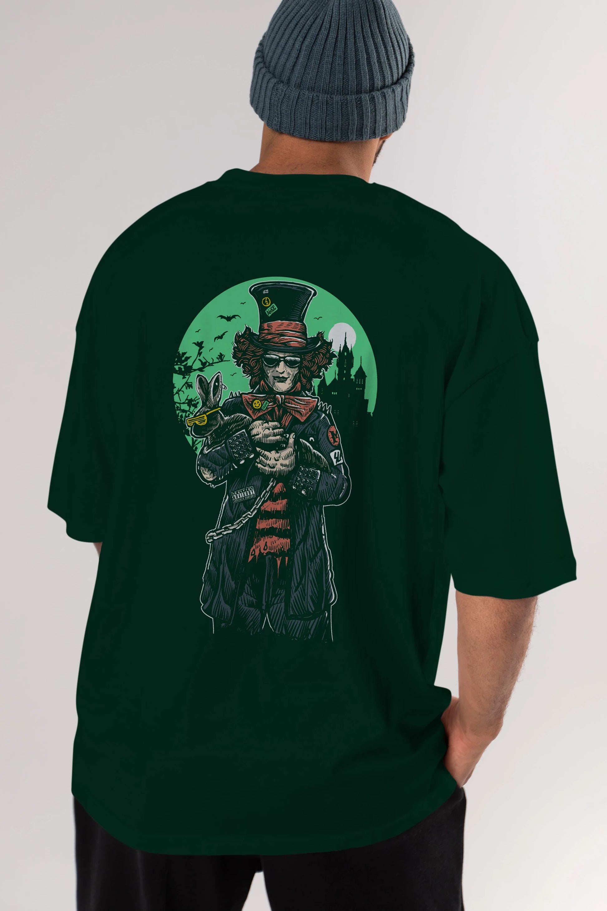 Mad Hatter Arka Baskılı Oversize t-shirt Erkek Kadın Unisex %100 Pamuk