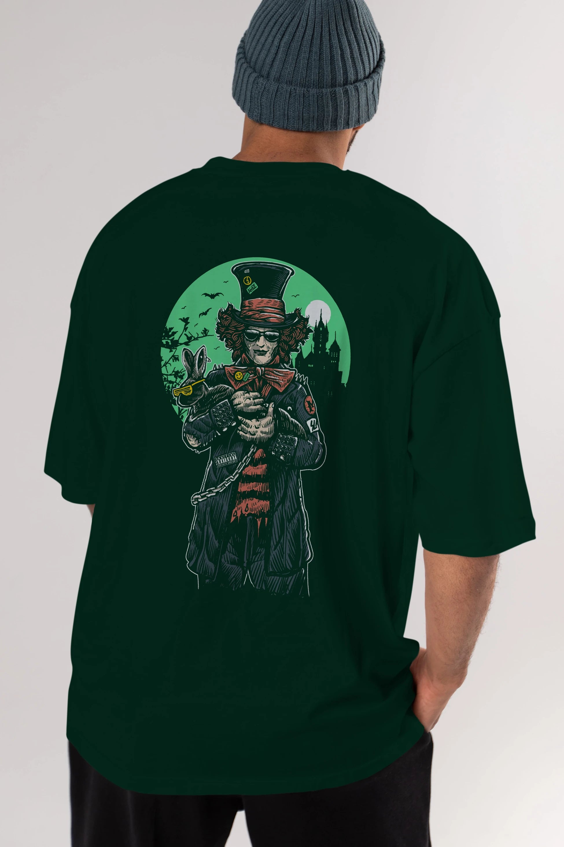 Mad Hatter Arka Baskılı Oversize t-shirt Erkek Kadın Unisex %100 Pamuk
