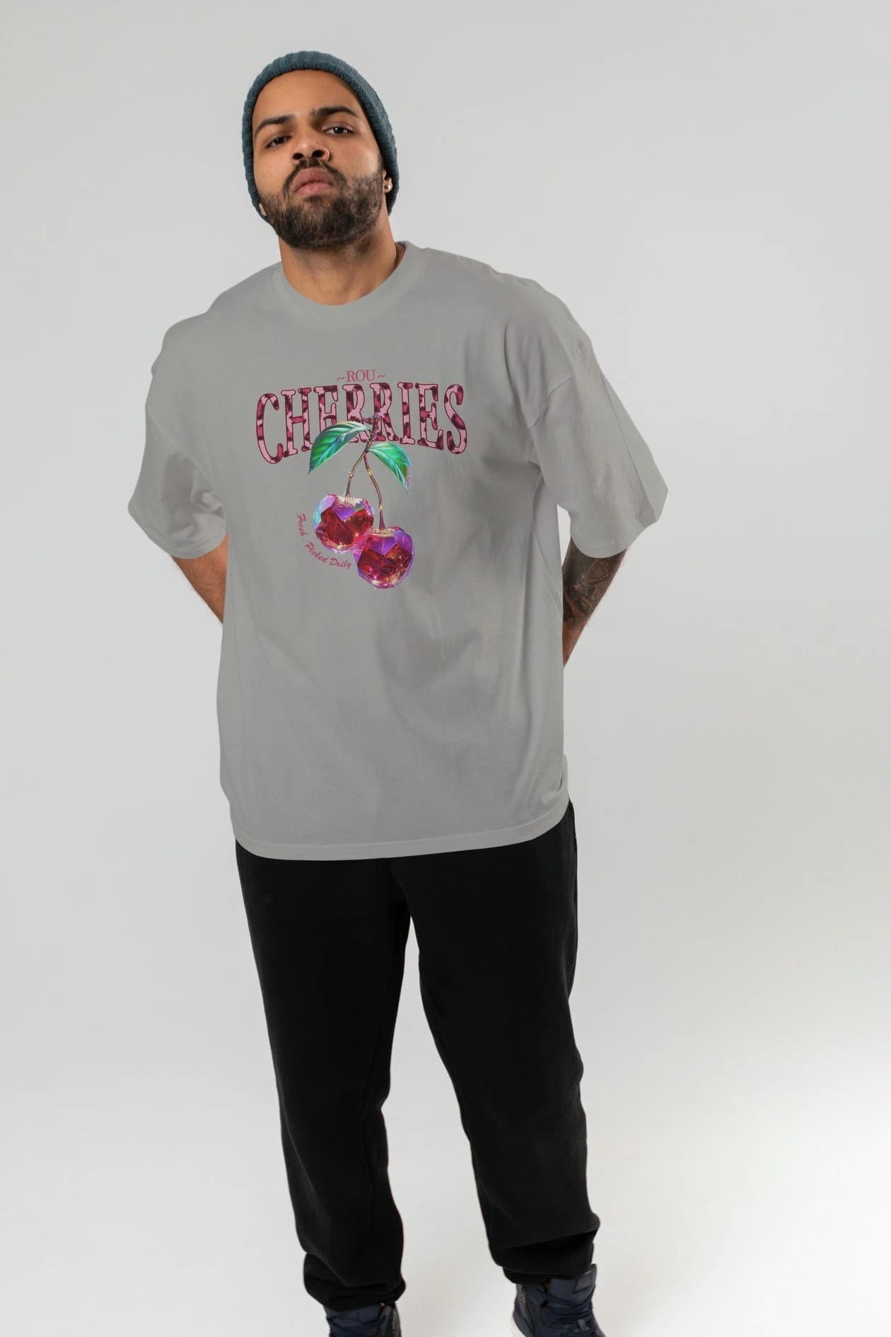 Cherry Cherries 4 Ön Baskılı Oversize t-shirt Erkek Kadın Pamuk Bisiklet Yaka tişort