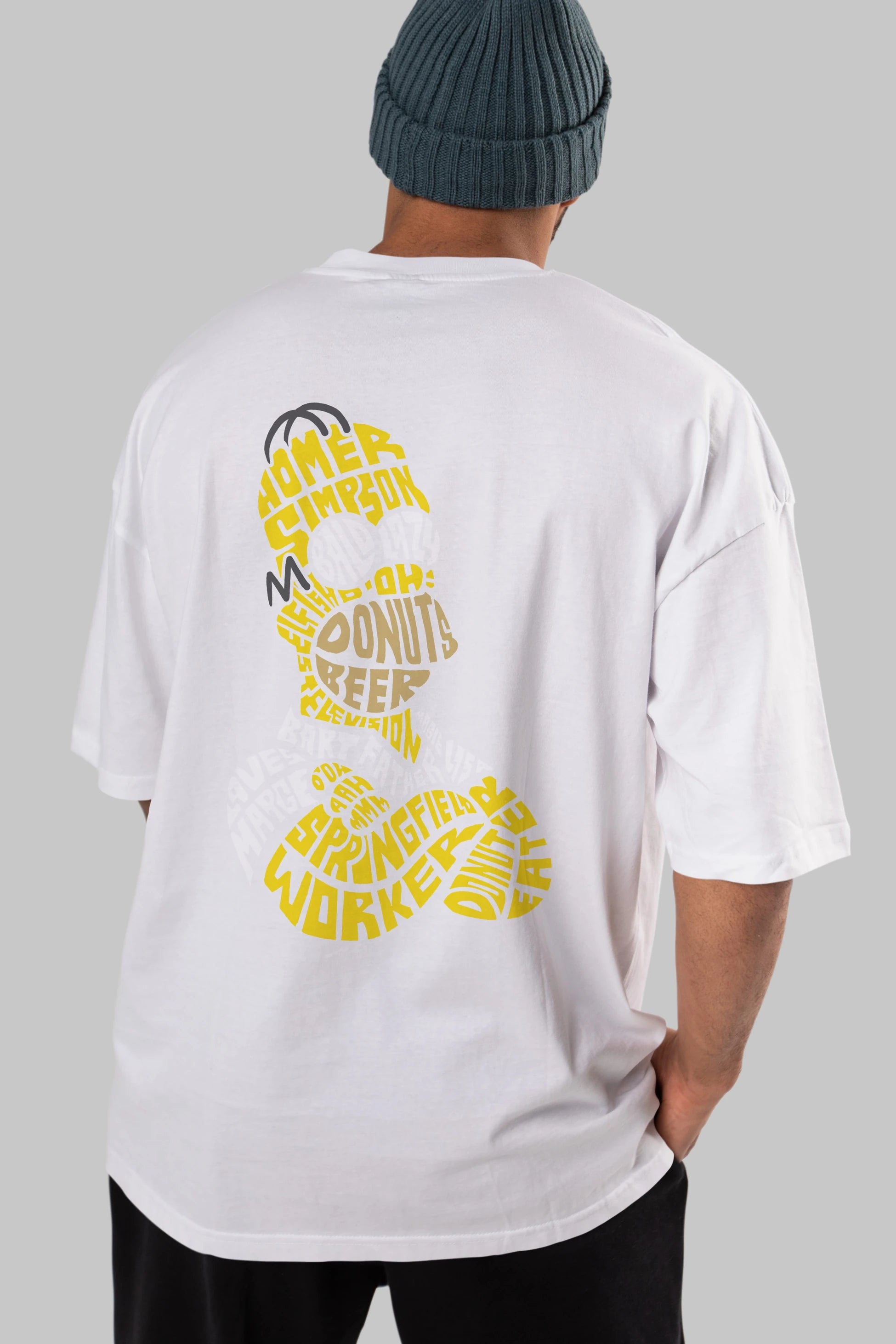 Homer Simpson Arka Baskılı Oversize t-shirt %100 pamuk Erkek Kadın Unisex