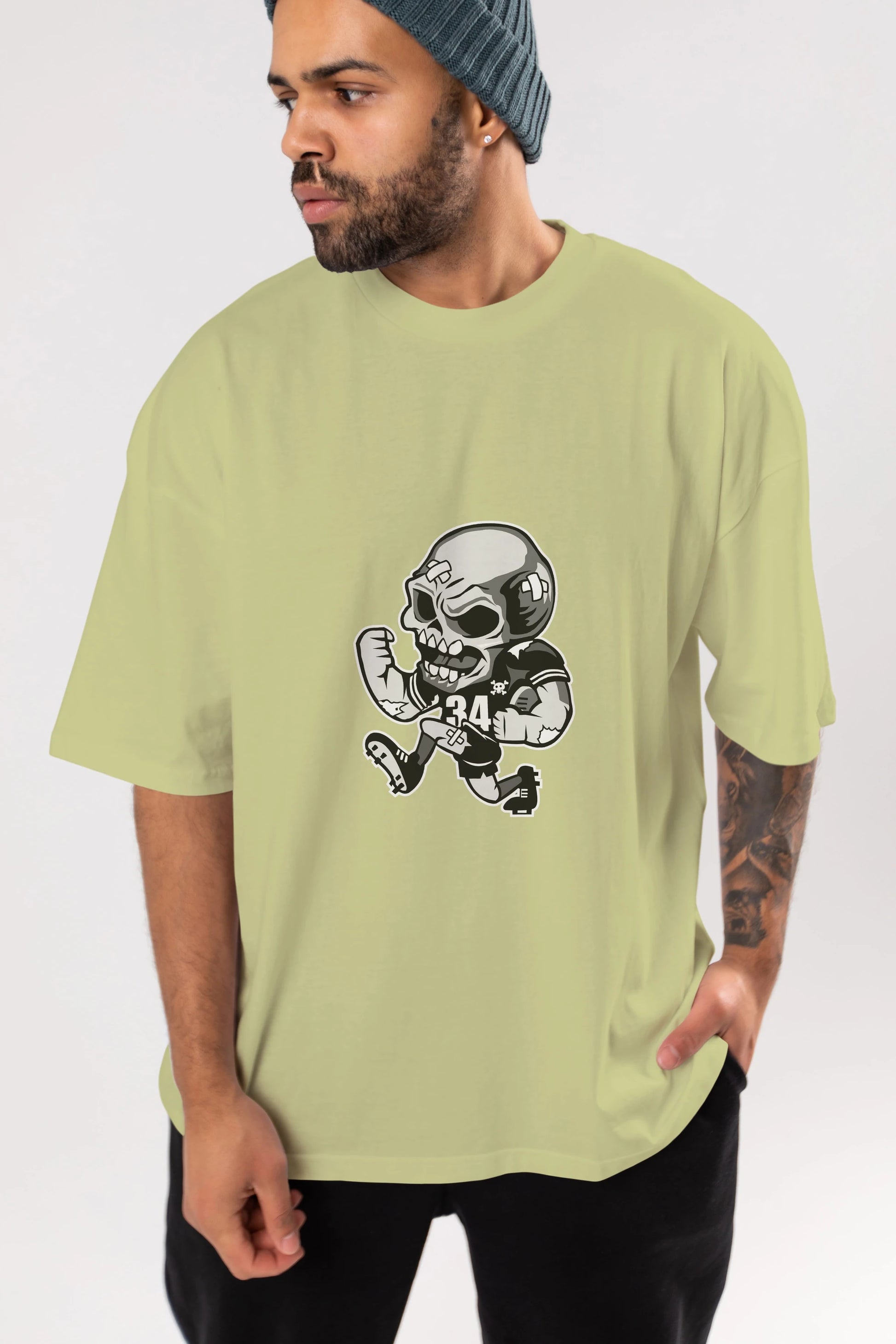 Skull Football Ön Baskılı Oversize t-shirt Erkek Kadın Unisex %100 Pamuk tişort