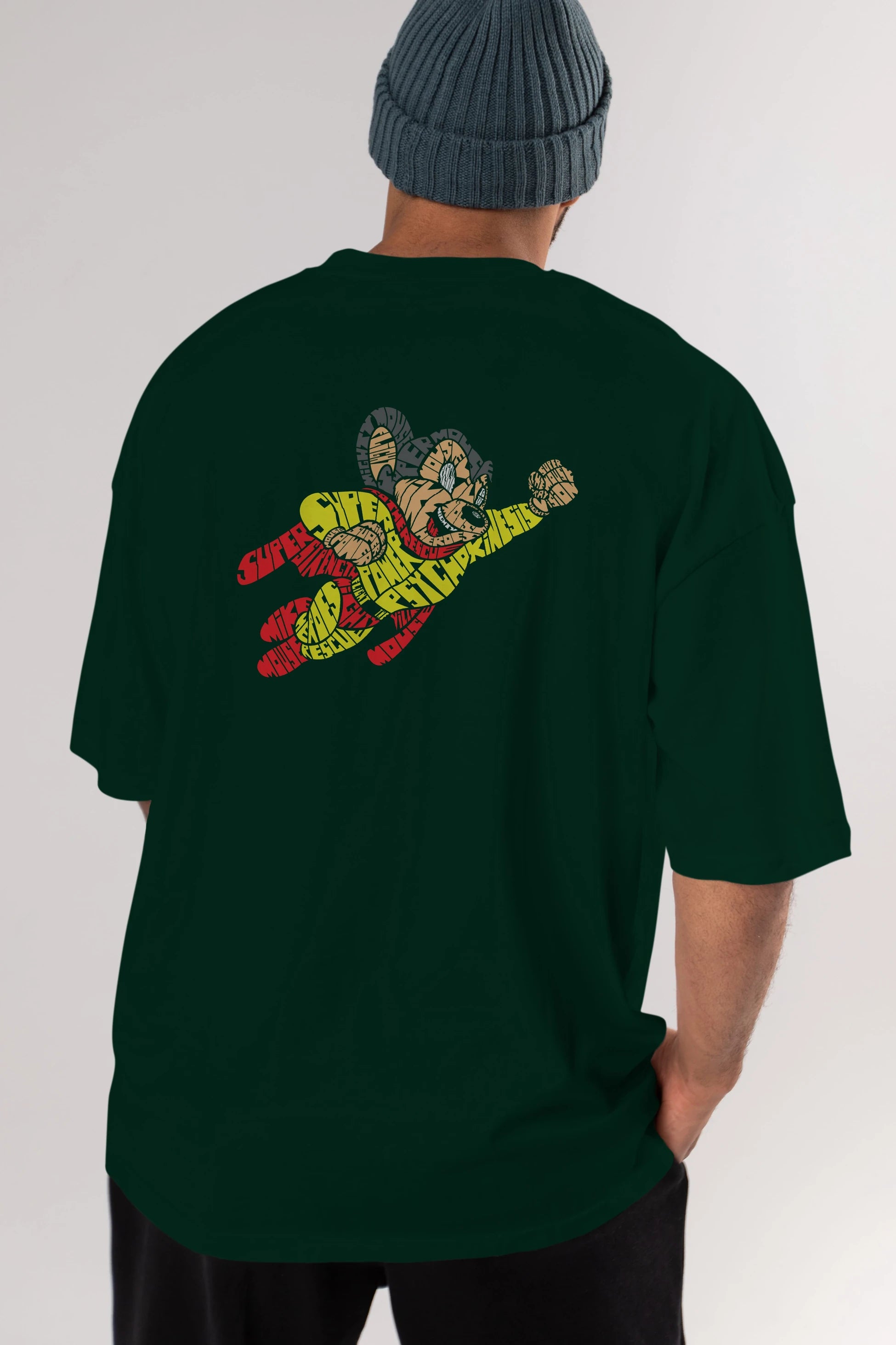 Mighty Mouse Arka Baskılı Oversize t-shirt %100 pamuk Erkek Kadın Unisex