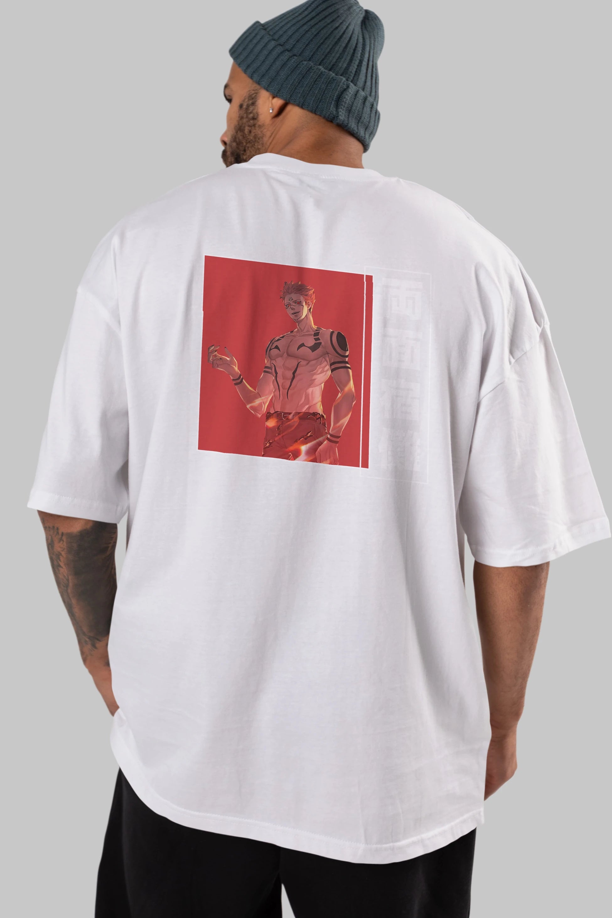 Sukuna Ryoumen 3 Anime Arka Baskılı Oversize t-shirt Erkek Kadın Unisex