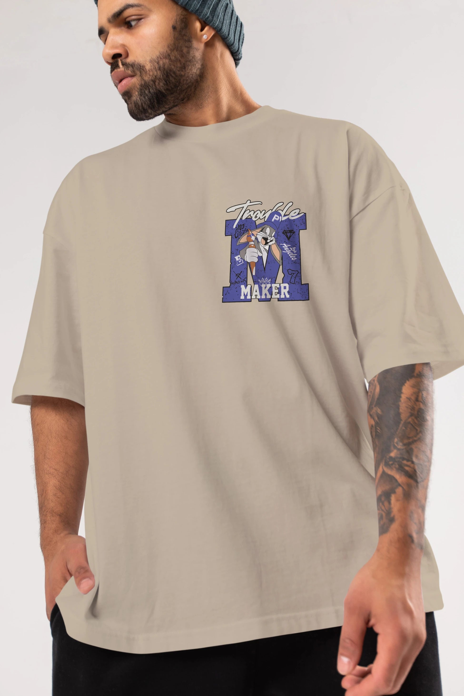 Bugs Bunny Ön Sol Baskılı Oversize t-shirt Erkek Kadın Unisex %100 Pamuk Bisiklet Yaka tişort