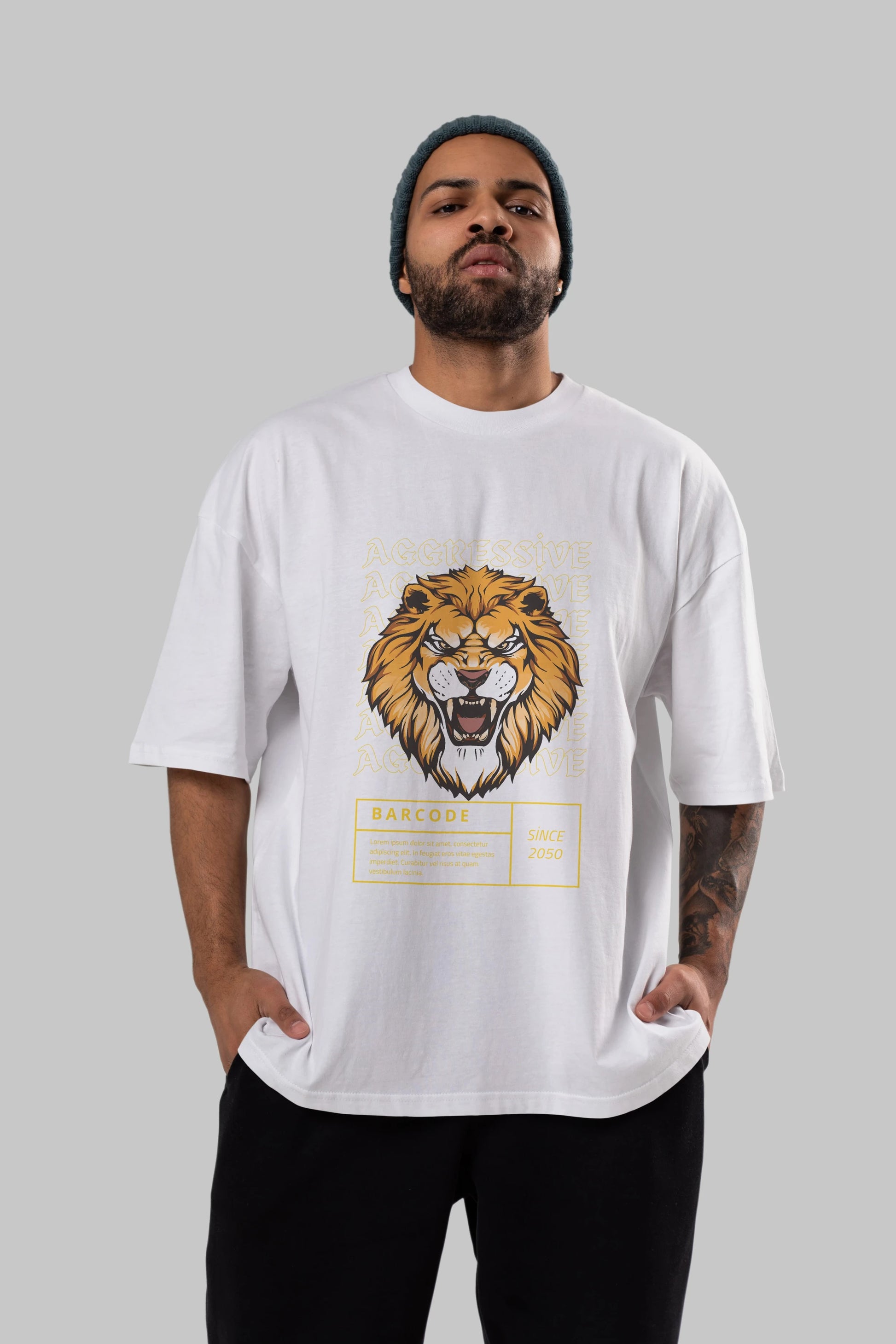 Aggressive Lion Ön Baskılı Oversize t-shirt Erkek Kadın Unisex