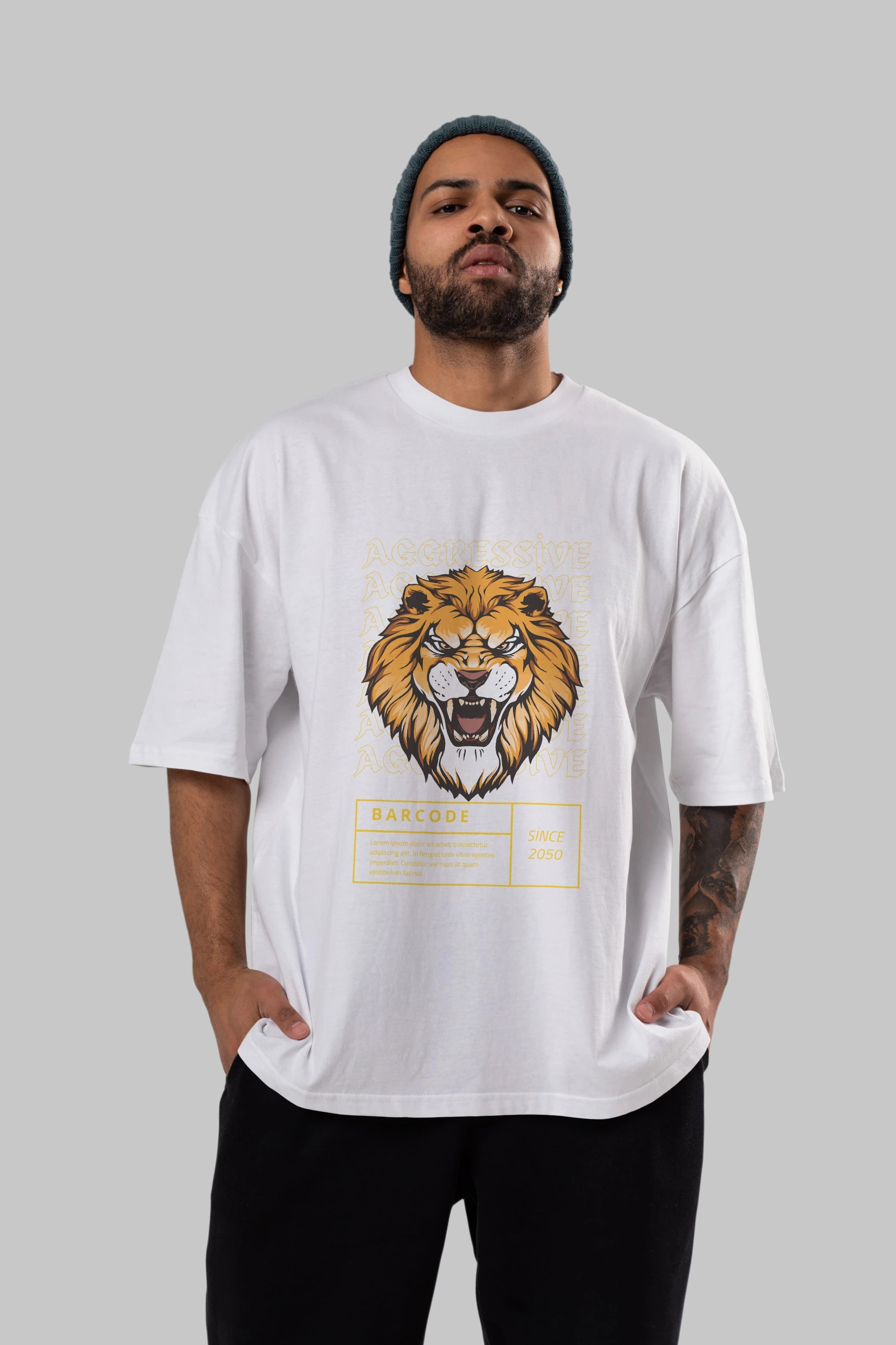Aggressive Lion Ön Baskılı Oversize t-shirt Erkek Kadın Unisex