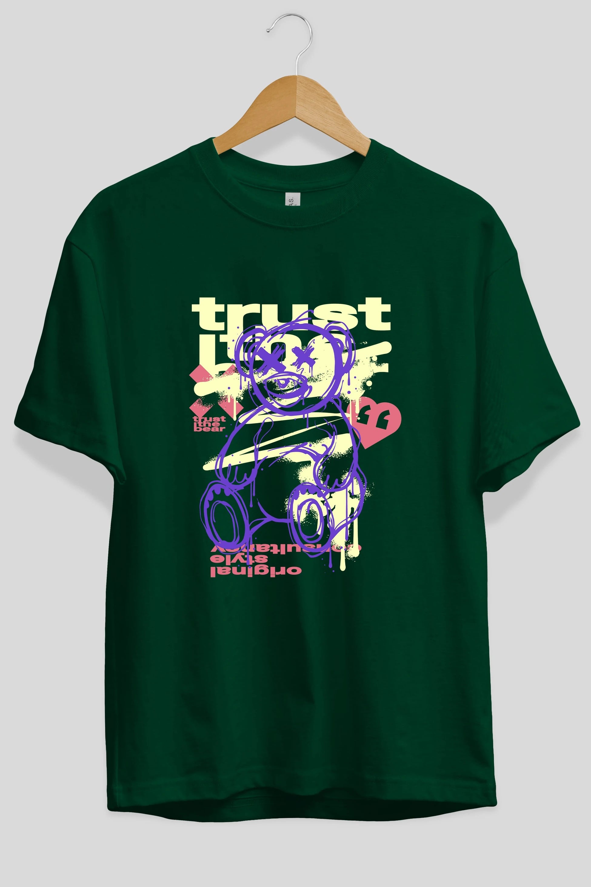 Trust The Bear 3 Ön Baskılı Oversize t-shirt Erkek Kadın Unisex