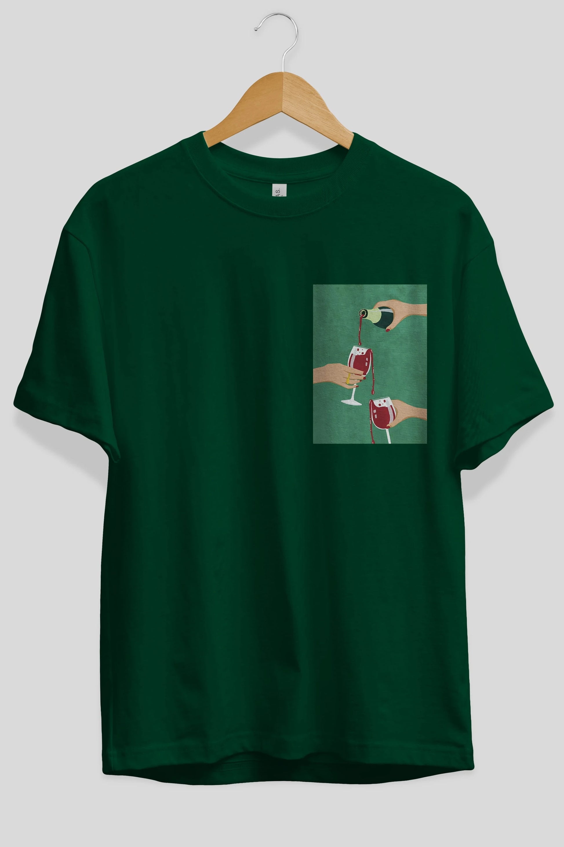 Wine 2 Ön Sol Baskılı Oversize t-shirt Erkek Kadın Unisex %100 Pamuk Bisiklet Yaka tişort
