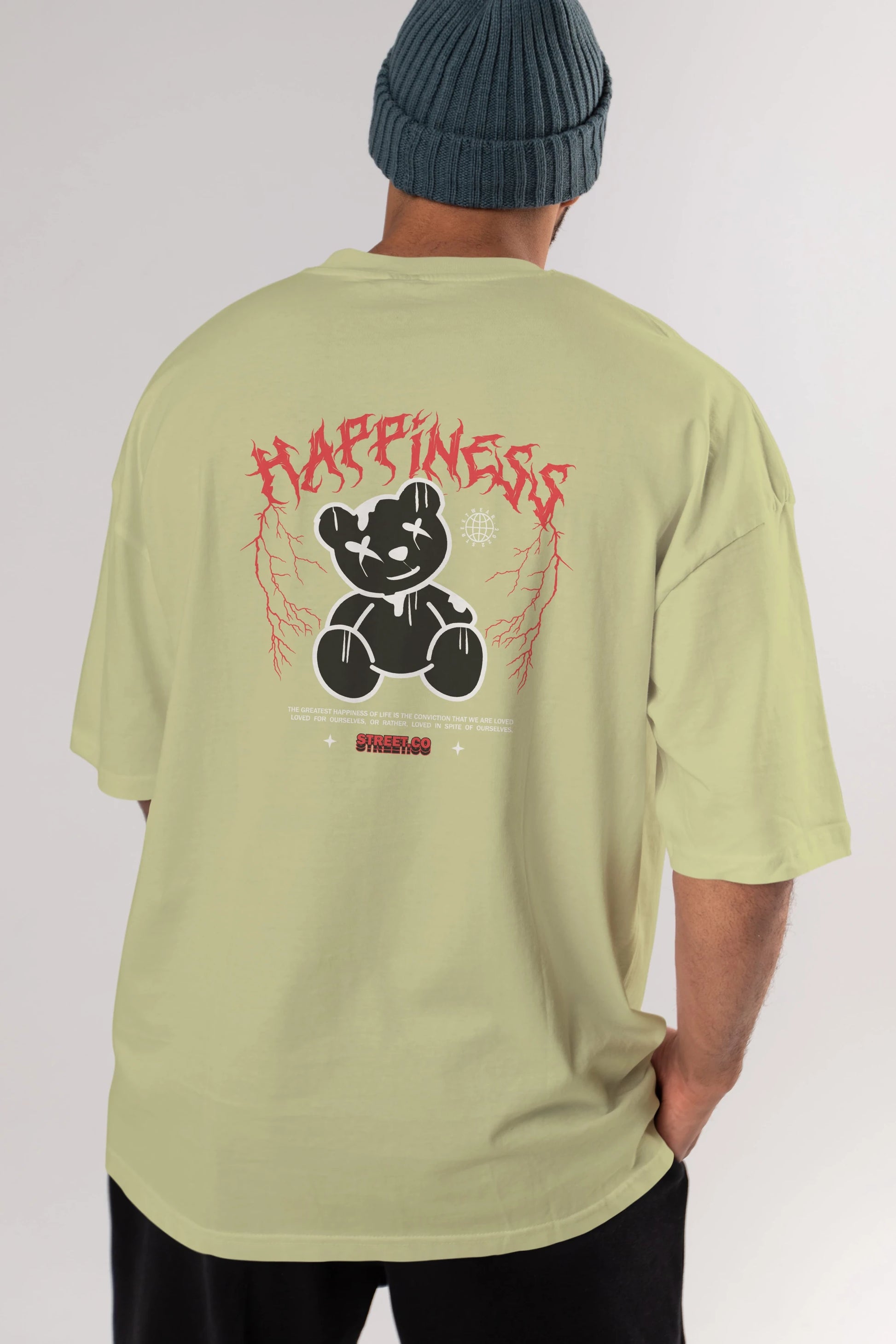 Happiness Bear Arka Baskılı Oversize t-shirt Erkek Kadın Unisex