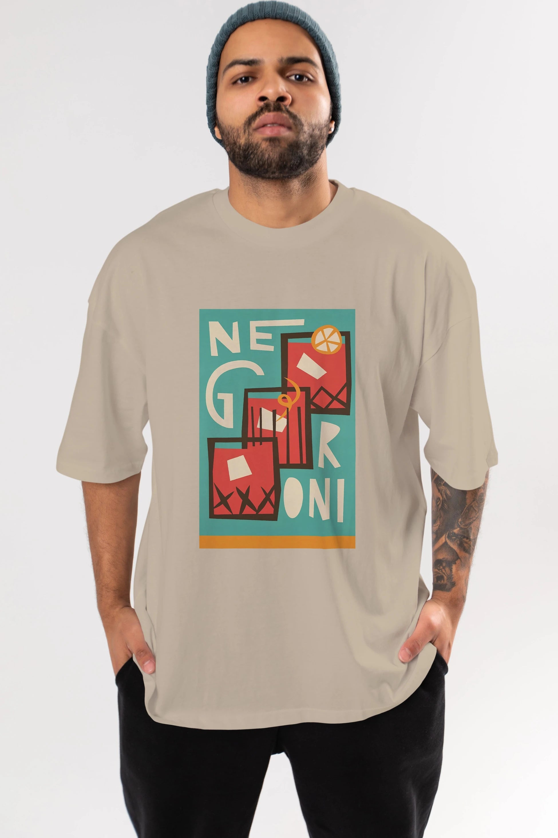 Negroni 3 Ön Baskılı Oversize t-shirt Erkek Kadın Unisex %100 Pamuk Bisiklet Yaka tişort