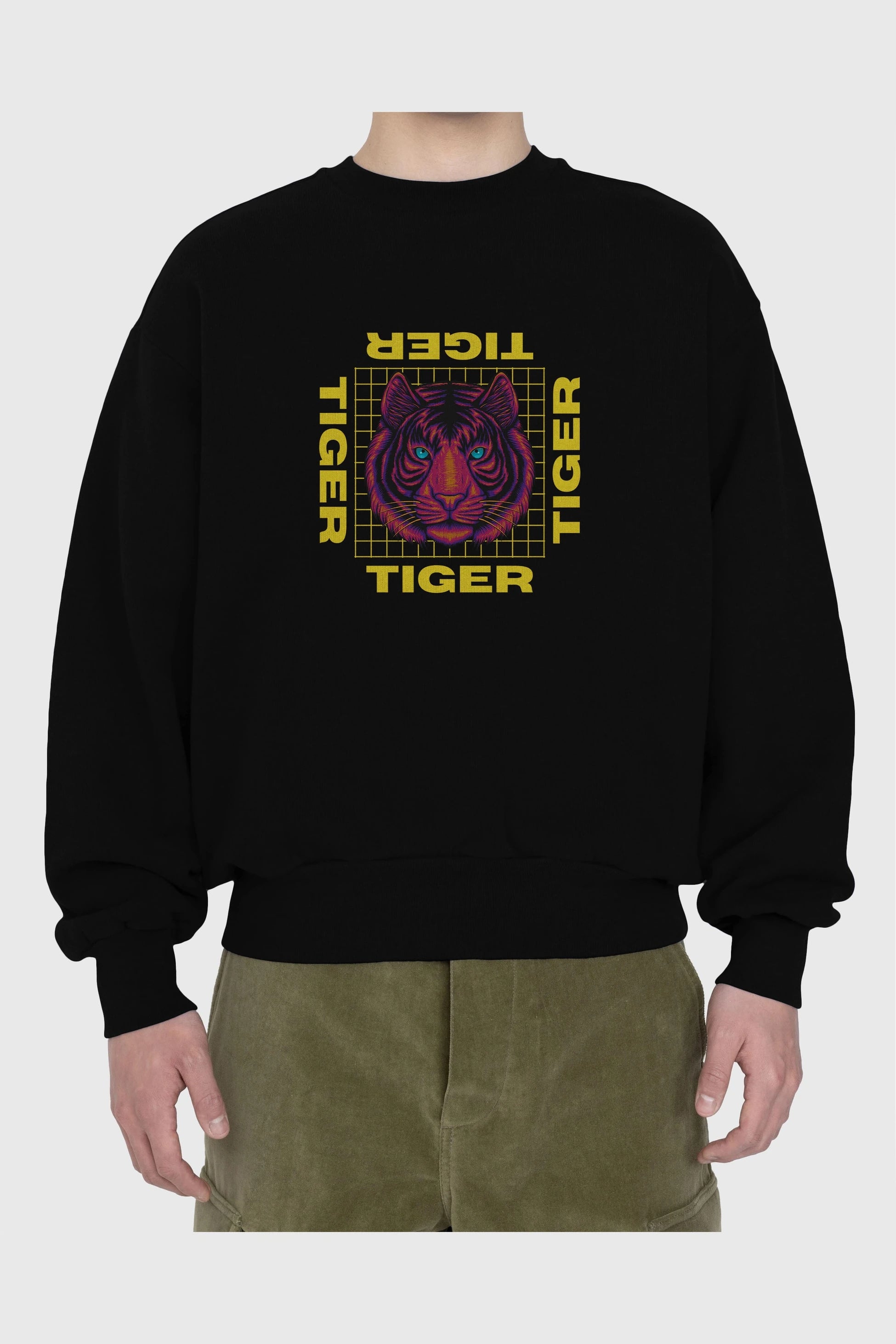 Tiger Yazılı Streetwear Ön Baskılı Oversize Sweatshirt Erkek Kadın Unisex