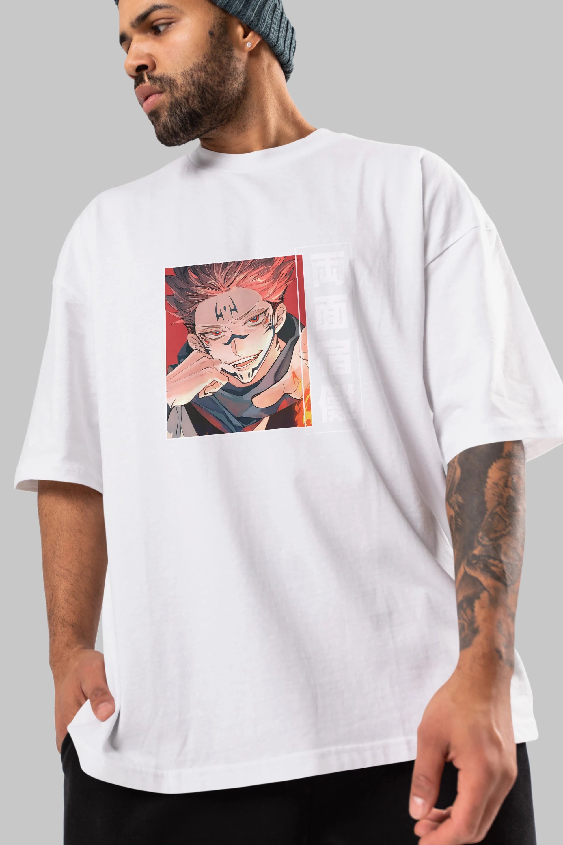 Sukuna Ryoumen 4 Anime Ön Baskılı Oversize t-shirt %100 pamuk Erkek Kadın Unisex